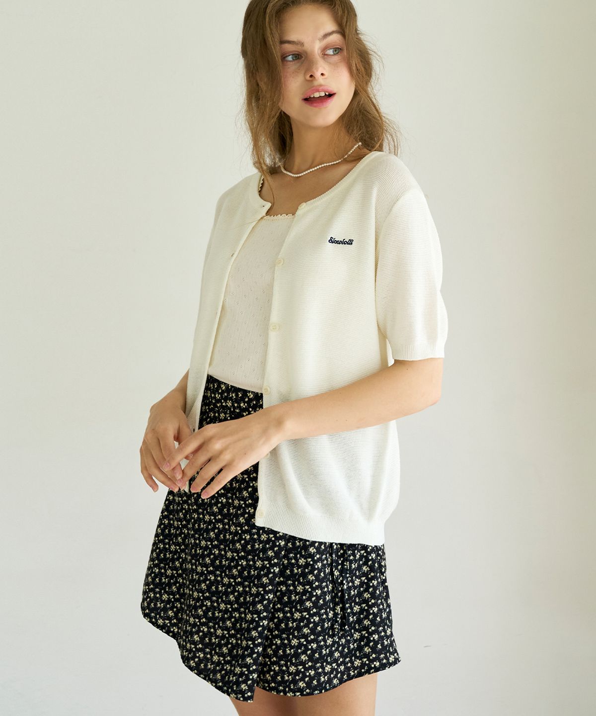 슬로우롤리(SLOWLOLLI) Embroidery summer knit cardigan_4 Colors