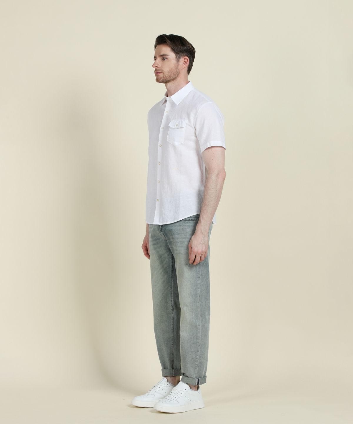 빠니깔레(PANICALE) 화이트 포켓 리넨 블렌드 셔츠