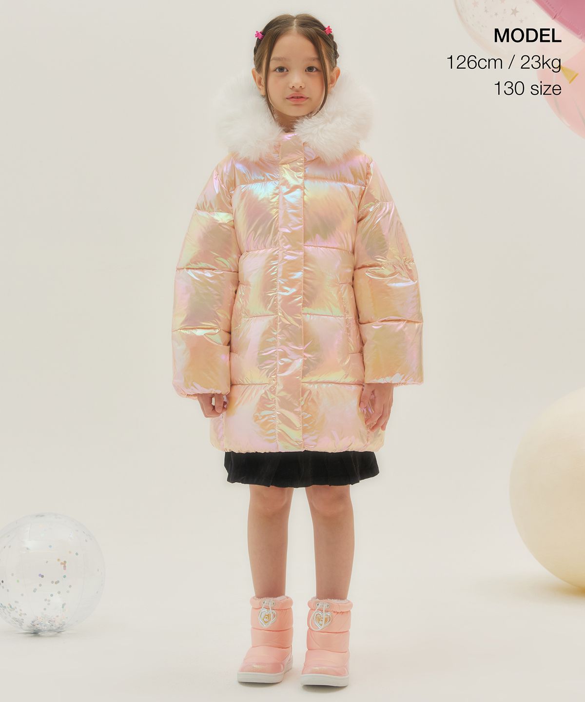 무신사 스탠다드 키즈(MUSINSA STANDARD KIDS) 페이크 퍼 트윙클 패딩 파카 [핑크]