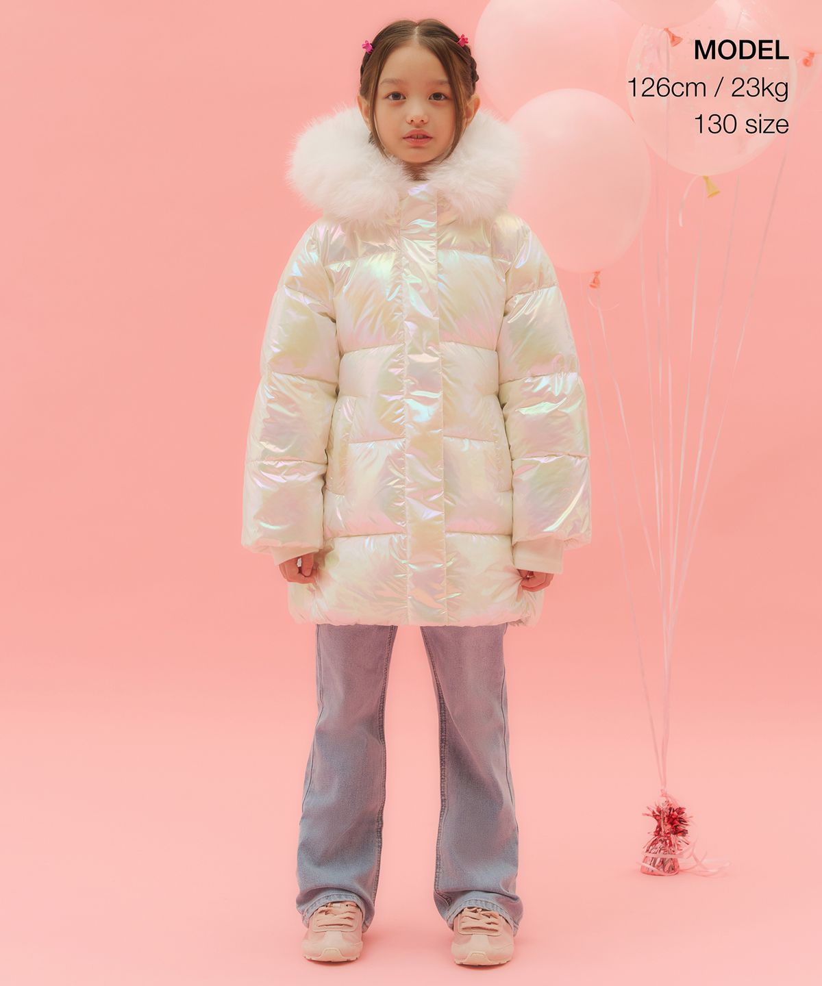 무신사 스탠다드 키즈(MUSINSA STANDARD KIDS) 페이크 퍼 트윙클 패딩 파카 [옐로우 크림]