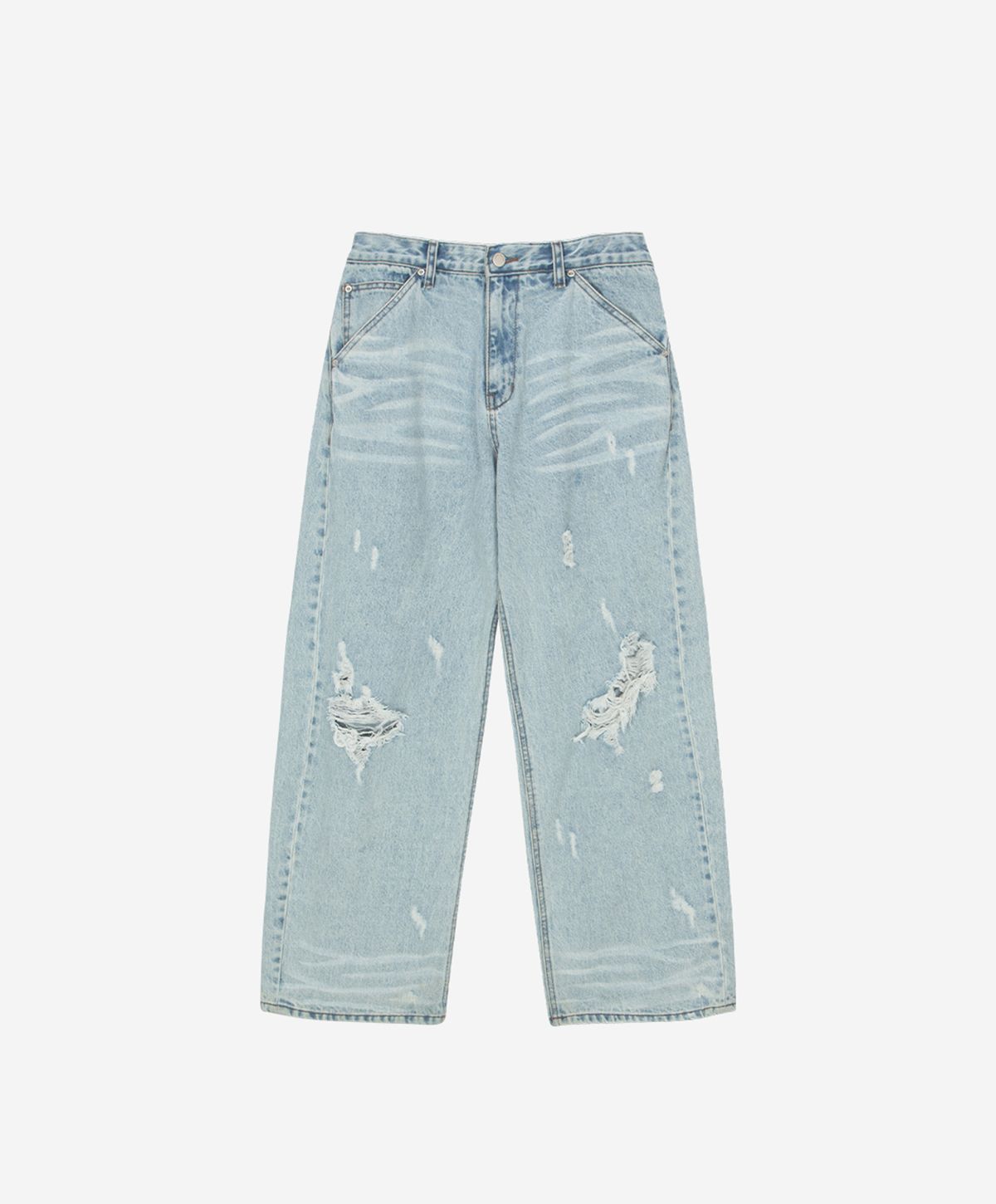 런던파퓸스 아카이브(LONDON PARFUMS ARCHIVE) HARD DAMAGE WASHED CURVED JEANS LIGHT BLUE