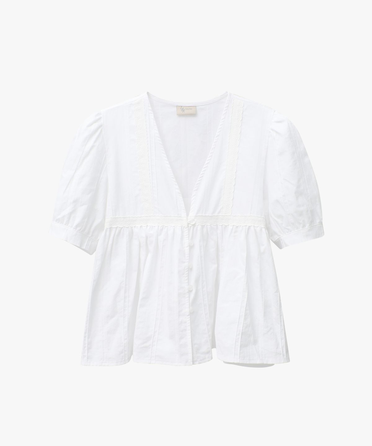 로시로우(LOSSYROW) Lace V frill blouse White