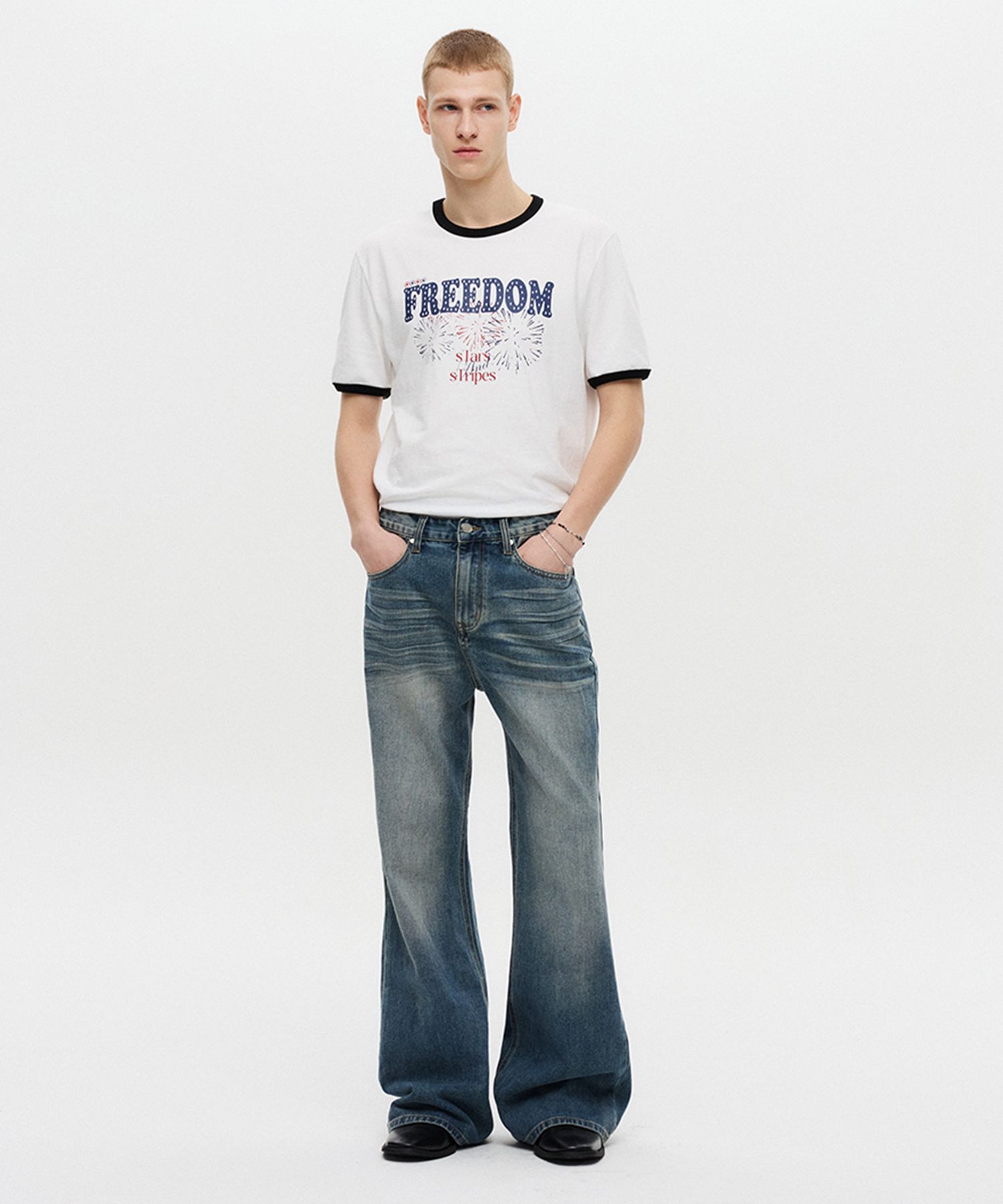 [DNSR] Freedom Silk Half Ringer T-Shirt /追跡付 MUSINSA | DNSR Freedom Silk Half Ringer T-Shirt White