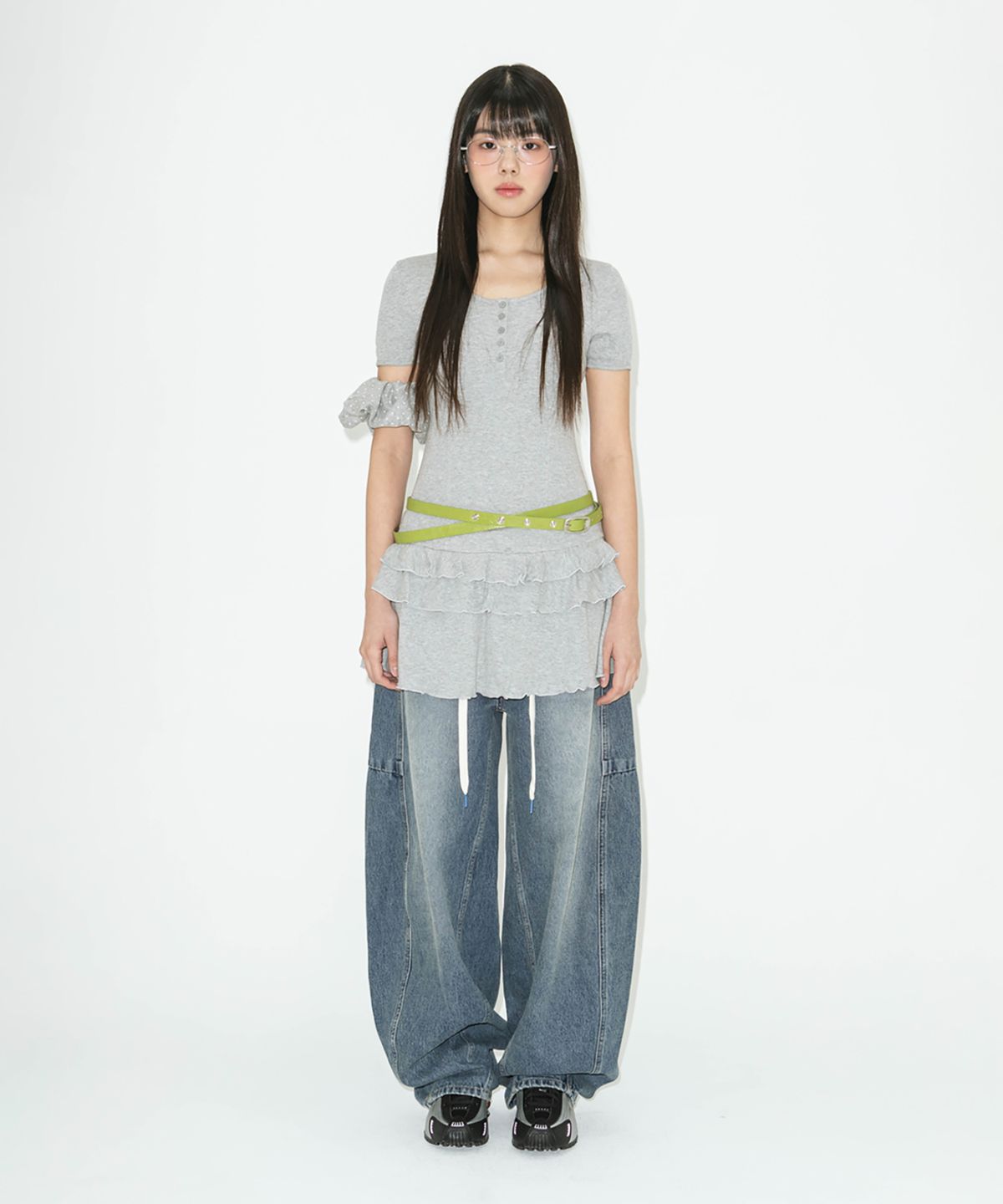라츠유(LOTSYOU) lotsyou_Henly Neck Dress Melange Gray