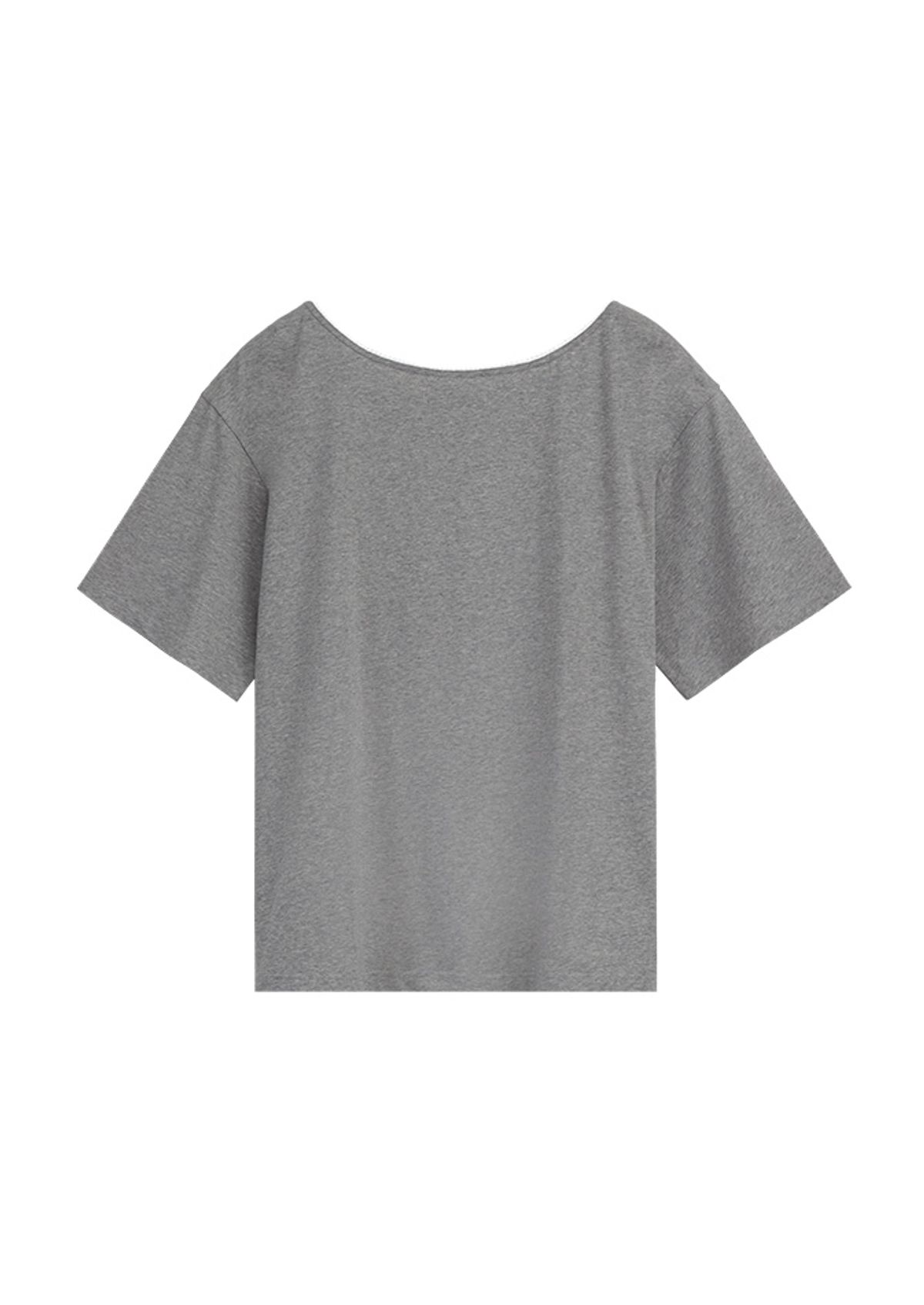 라츠유(LOTSYOU) lotsyou_I Love You Lace Tee Melange Gray