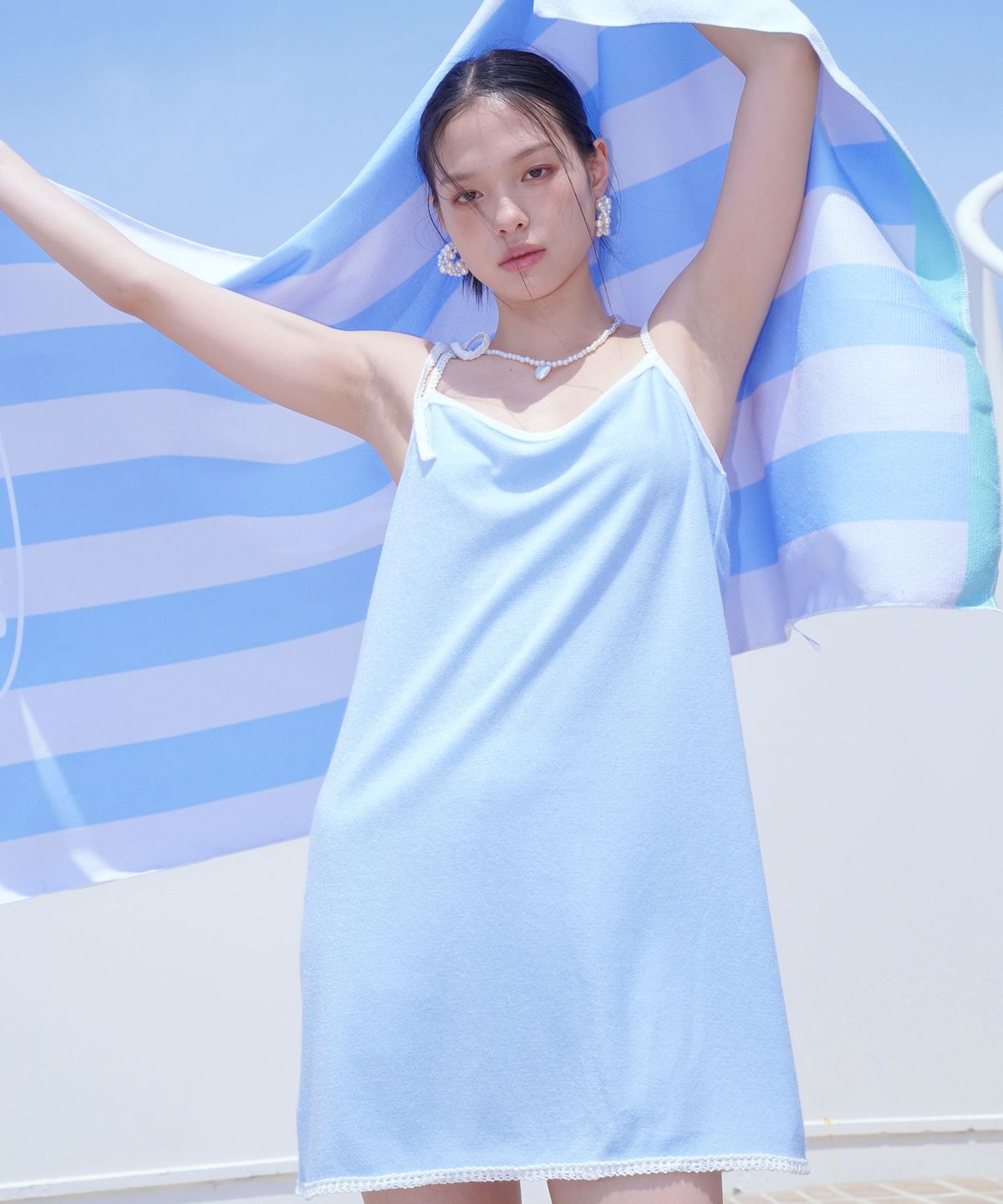 스윗비터(SWEET BITTER) 리본 테리 원피스_블루