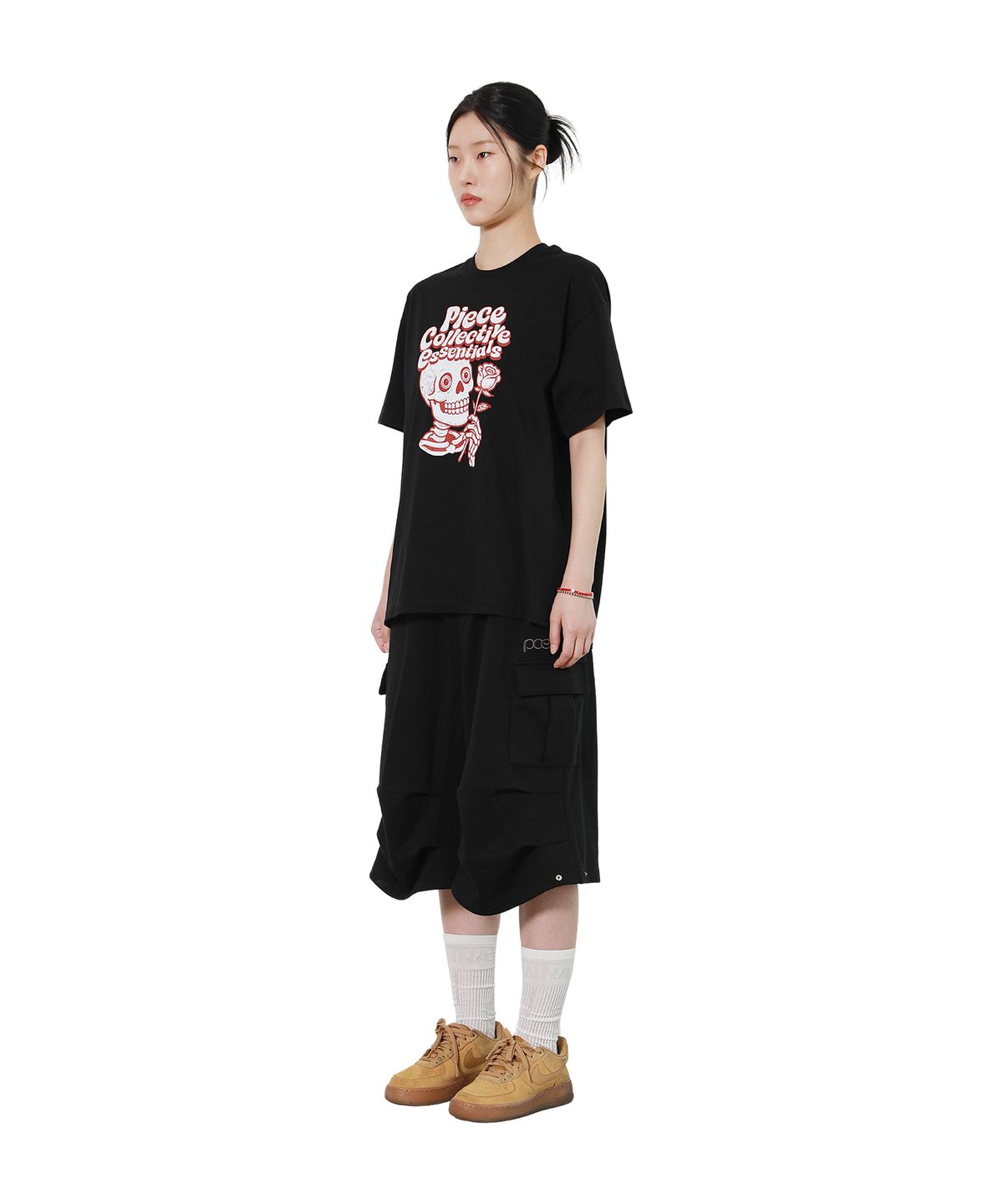 피스메이커(PIECE MAKER) VINTAGE ROSE N SKULL TEE (BLACK)