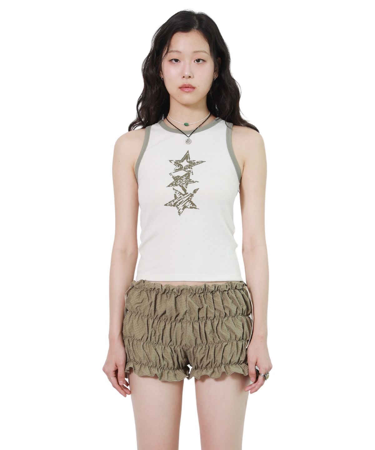 피스메이커(PIECE MAKER) VINTAGE STAR SLEEVELESS TANK TOP (CREAM)