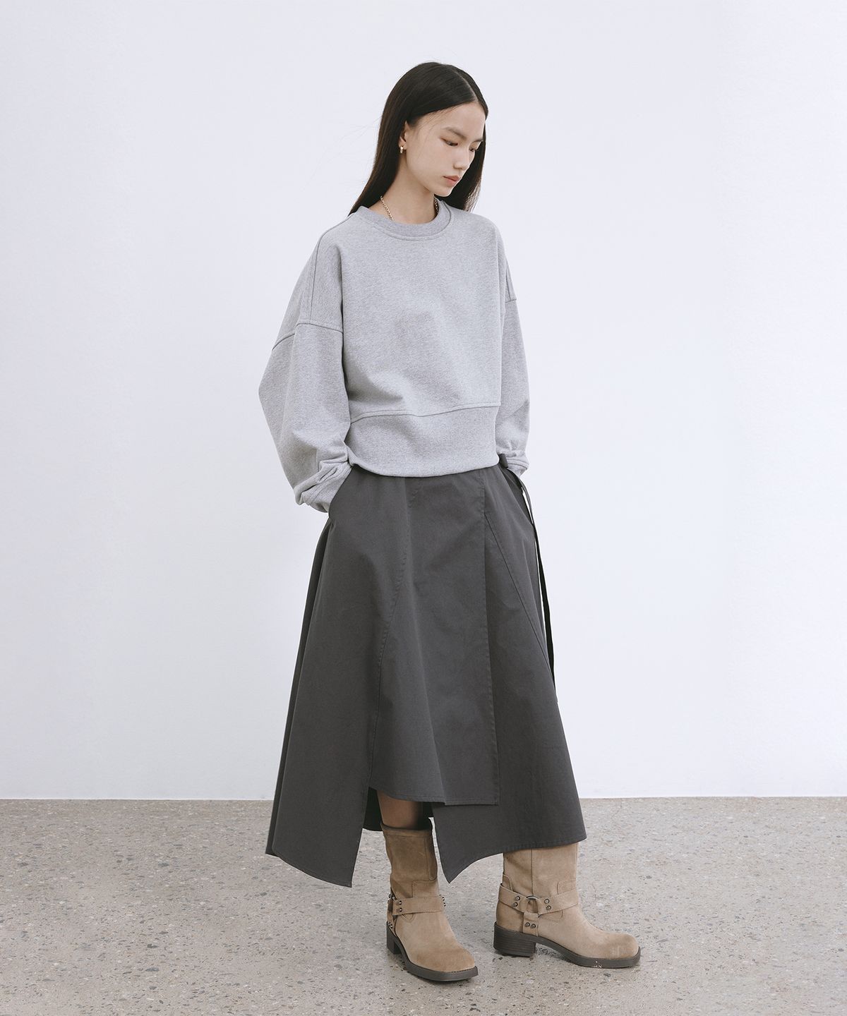 모노포비아(MONOPHOBIA) ASM COTTON WRAP SKIRT GREY 코튼 랩 스커트 그레이
