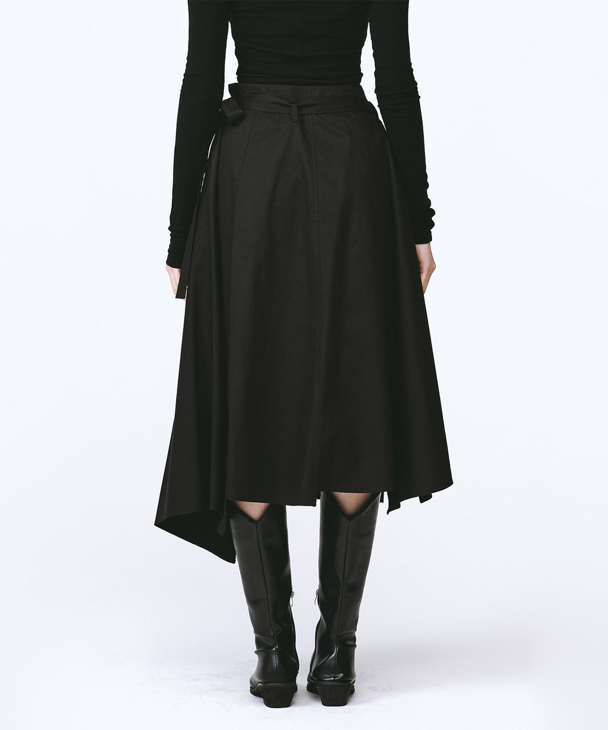 모노포비아(MONOPHOBIA) ASM COTTON WRAP SKIRT BLACK 코튼 랩 스커트 블랙