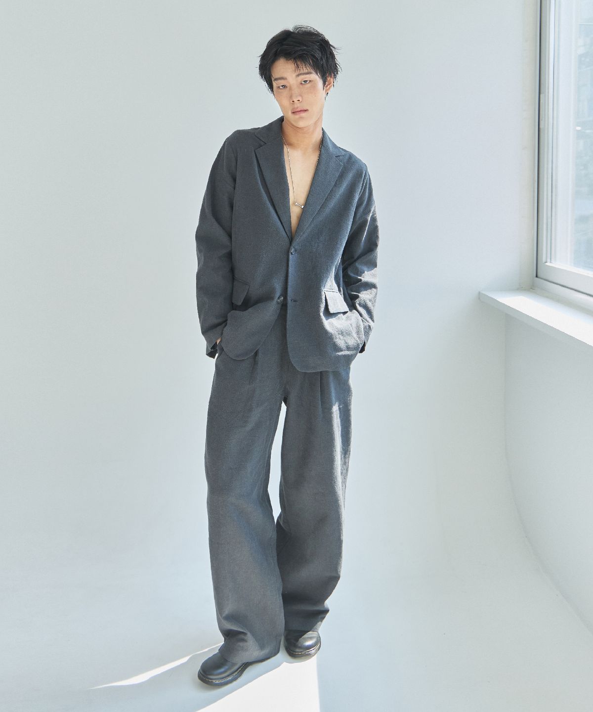 라드에디션(LAD EDITION) 라미 린넨 헤이지 재킷_워시드 블랙