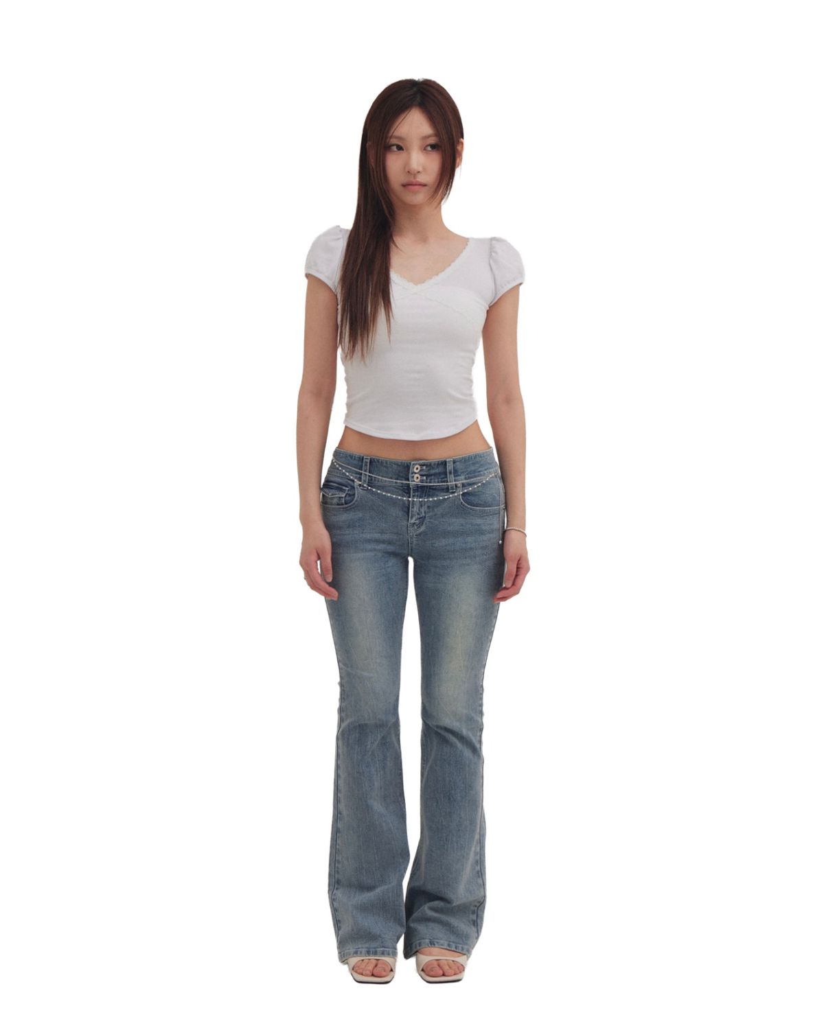 포어링(FORUSRING) Ribbon stitch bootcut jeans (blue)