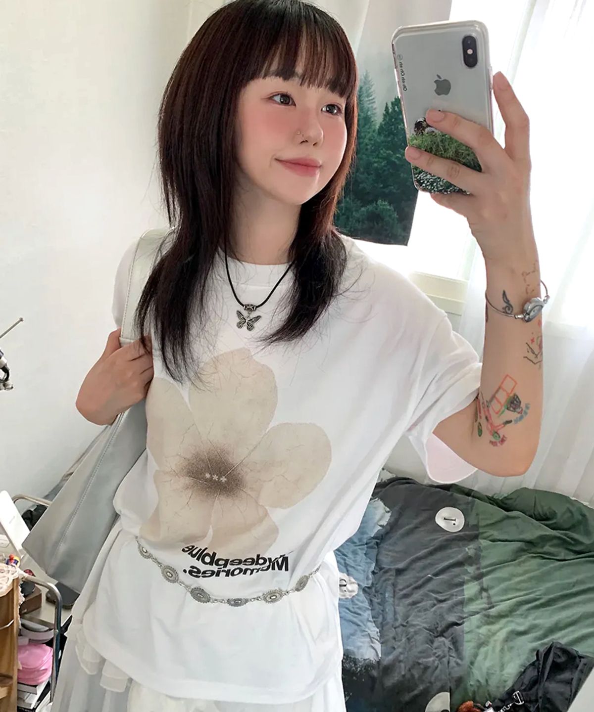 마이딥블루메모리즈(MY DEEP BLUE MEMORIES) #1 FLOWER OVER T-SHIRTS (WHITE)