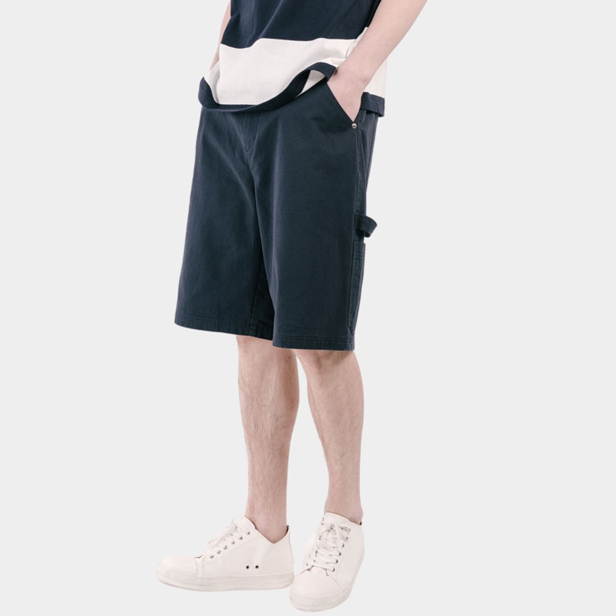 커스텀어스(CUSTOMUS) 바이오 워싱 오버핏 밴딩 남자 하프 팬츠 CXS25MWHP416 NAV
