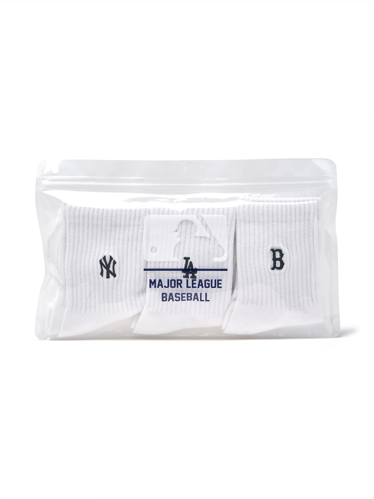 엠엘비(MLB) 스몰로고 자수 중목양말 3족세트 MLB (White)