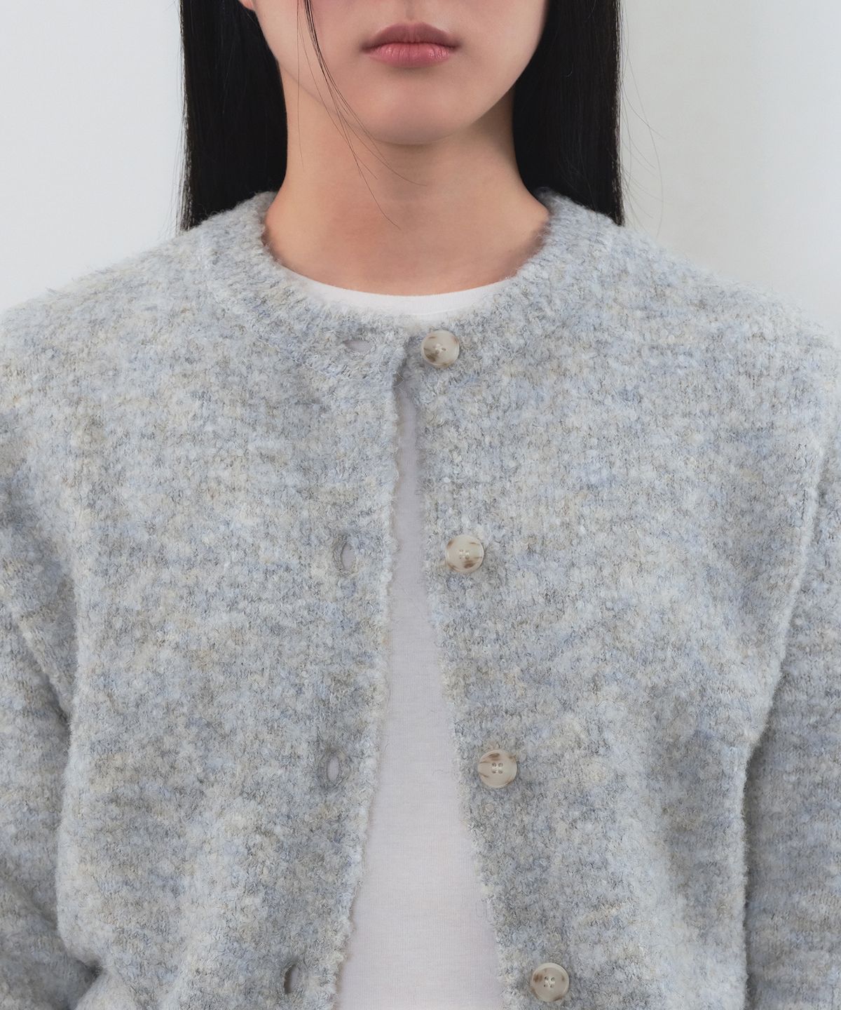 무신사 스탠다드 우먼(MUSINSA STANDARD WOMAN) 우먼즈 부클 라운드 넥 가디건 [멜란지 블루]