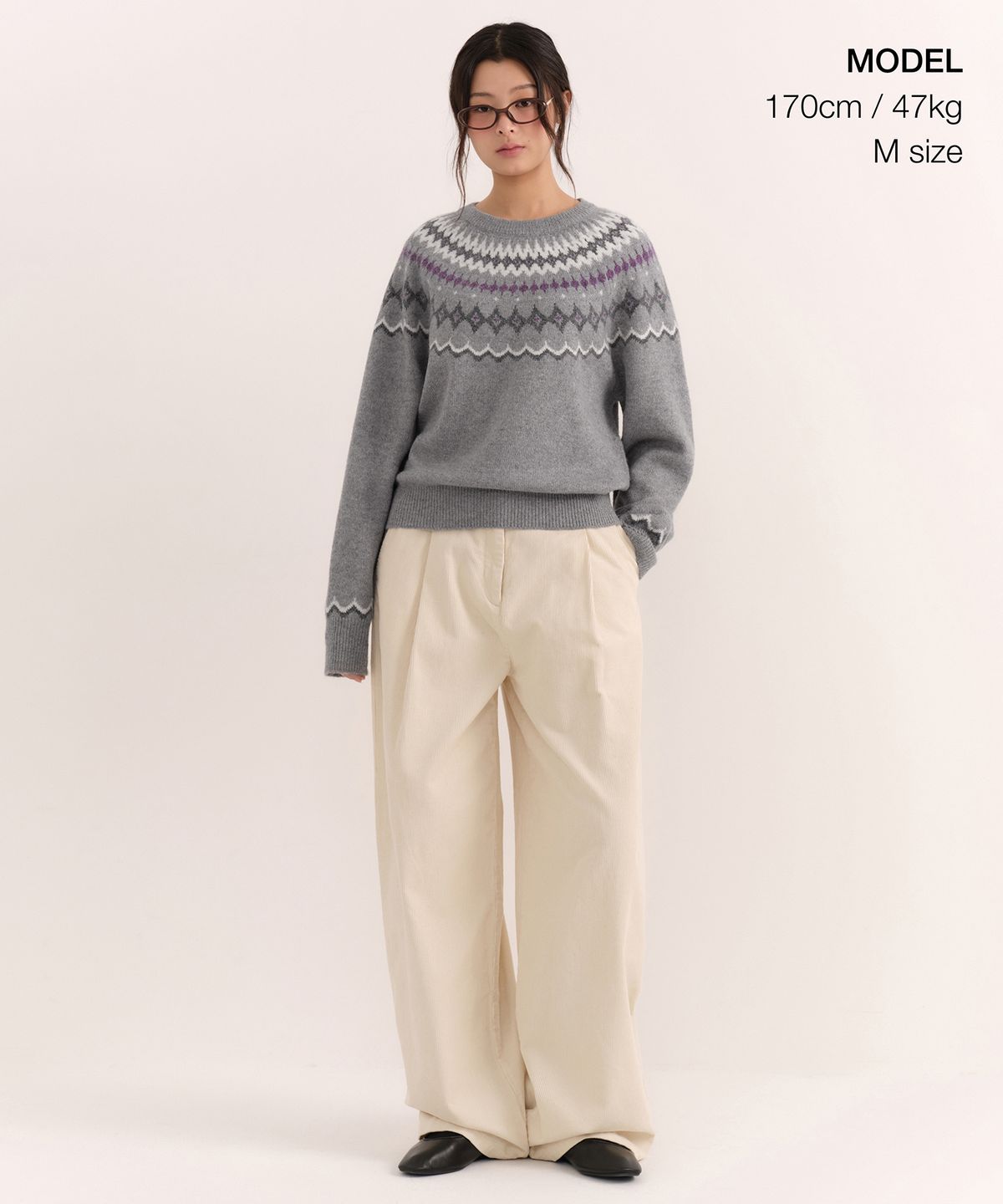 무신사 스탠다드 우먼(MUSINSA STANDARD WOMAN) 우먼즈 요크 페어아일 크루 넥 니트 [그레이]