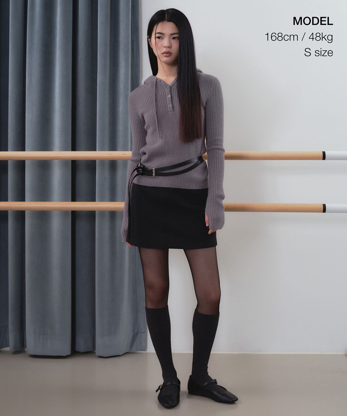 무신사 스탠다드 우먼(MUSINSA STANDARD WOMAN) 우먼즈 소프트 부클 슬림 후디드 니트 [퍼플 그레이]
