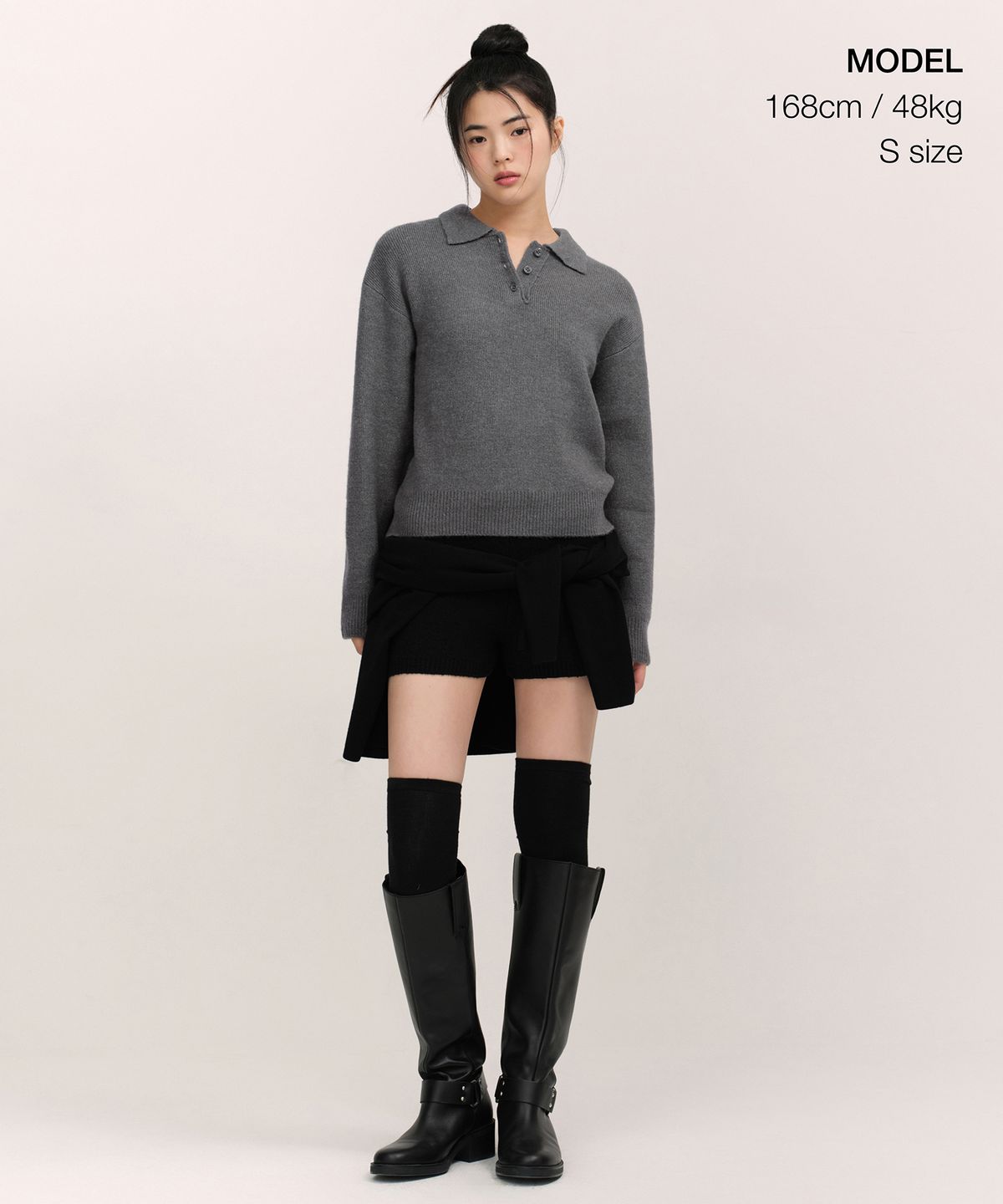 무신사 스탠다드 우먼(MUSINSA STANDARD WOMAN) 우먼즈 소프트 부클 칼라드 니트 [미디엄 그레이]