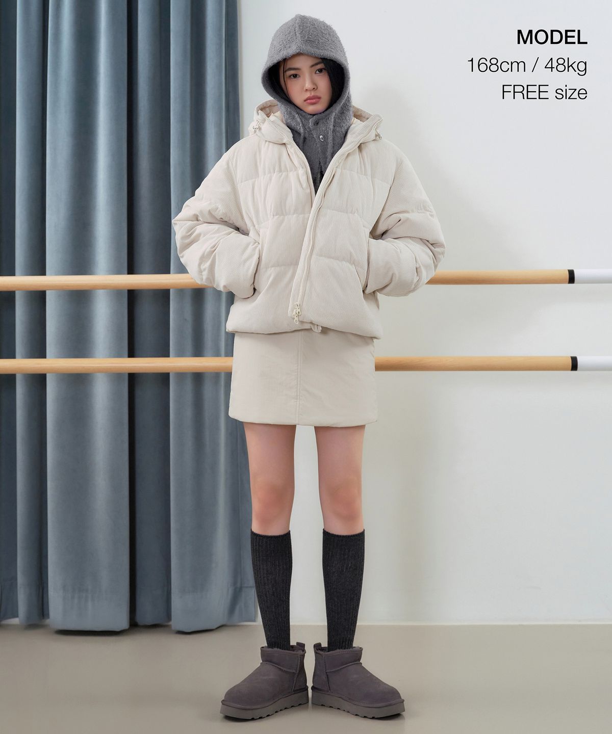 무신사 스탠다드 우먼(MUSINSA STANDARD WOMAN) 우먼즈 부클 스트링 니트 바라클라바 [그레이]