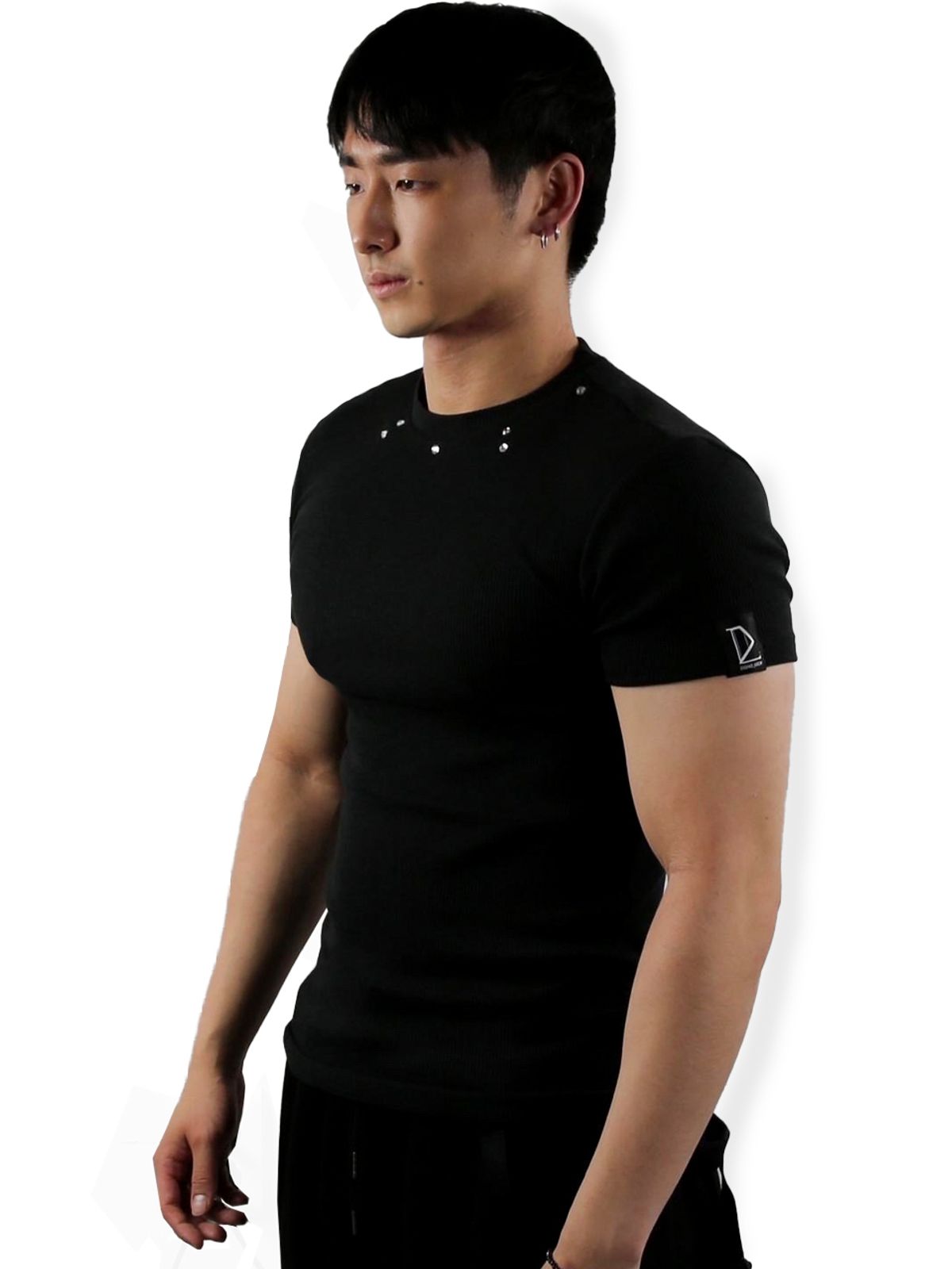 디그노루시르(DIGNOLUCIR) 큐빅 골지 반팔 슬림핏(black)