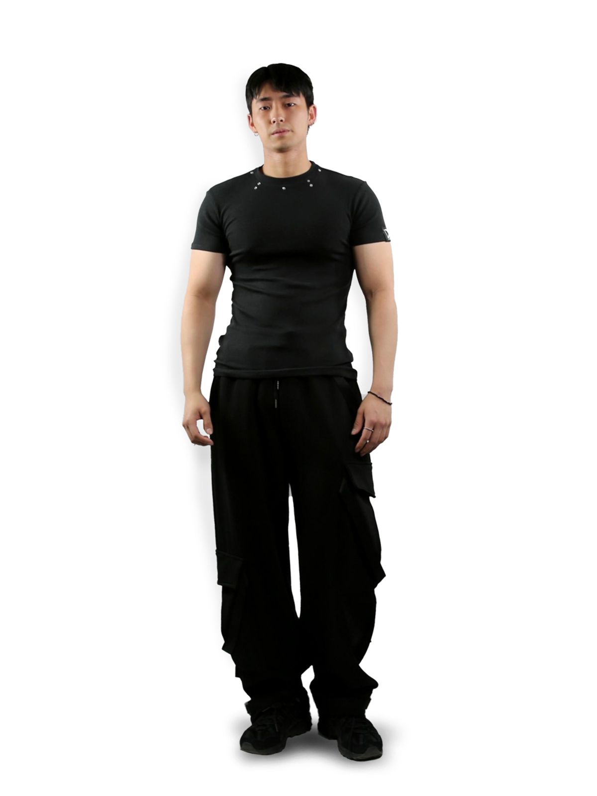 디그노루시르(DIGNOLUCIR) 큐빅 골지 반팔 슬림핏(black)