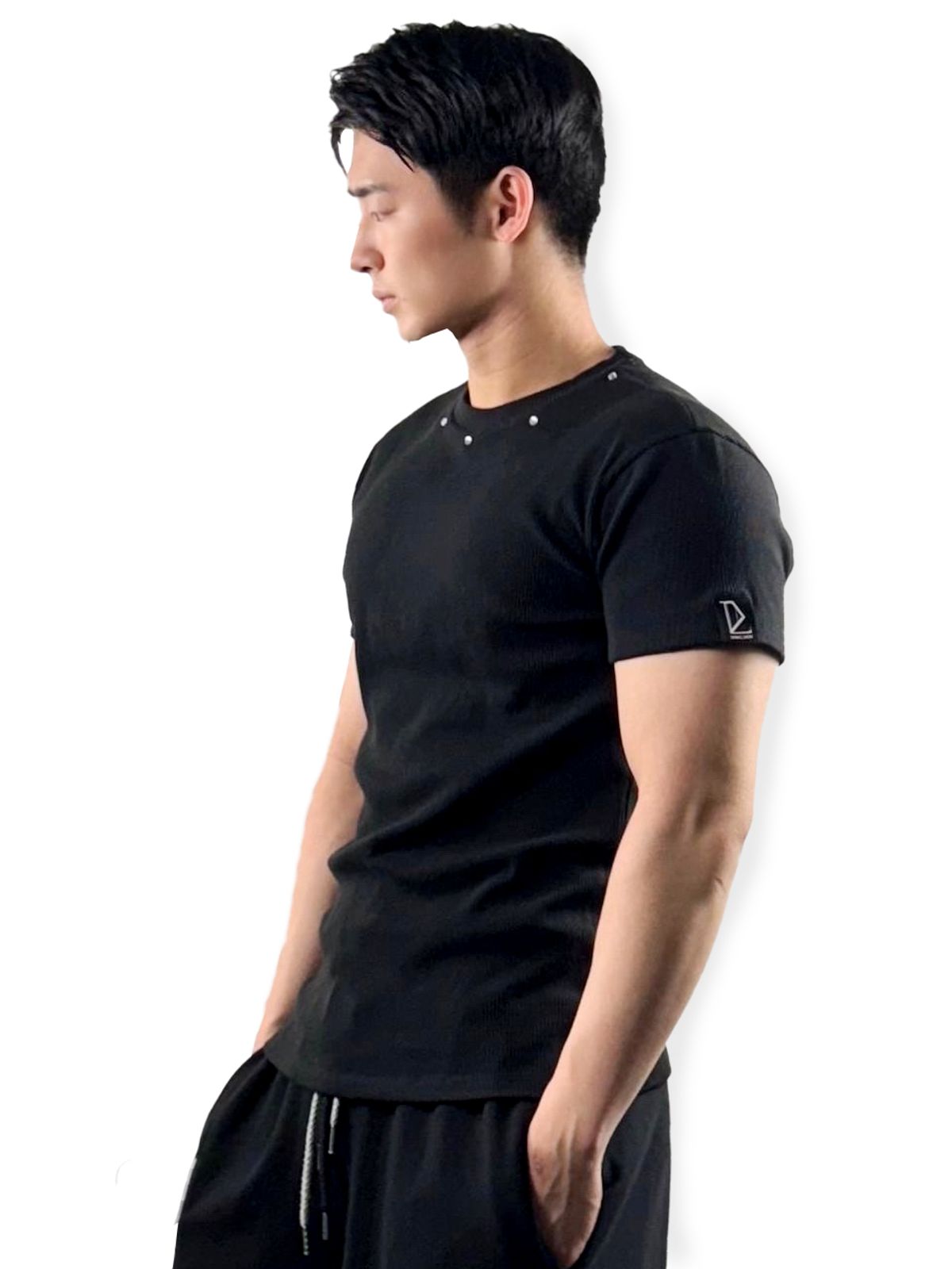 디그노루시르(DIGNOLUCIR) 큐빅 골지 반팔 슬림핏(black)