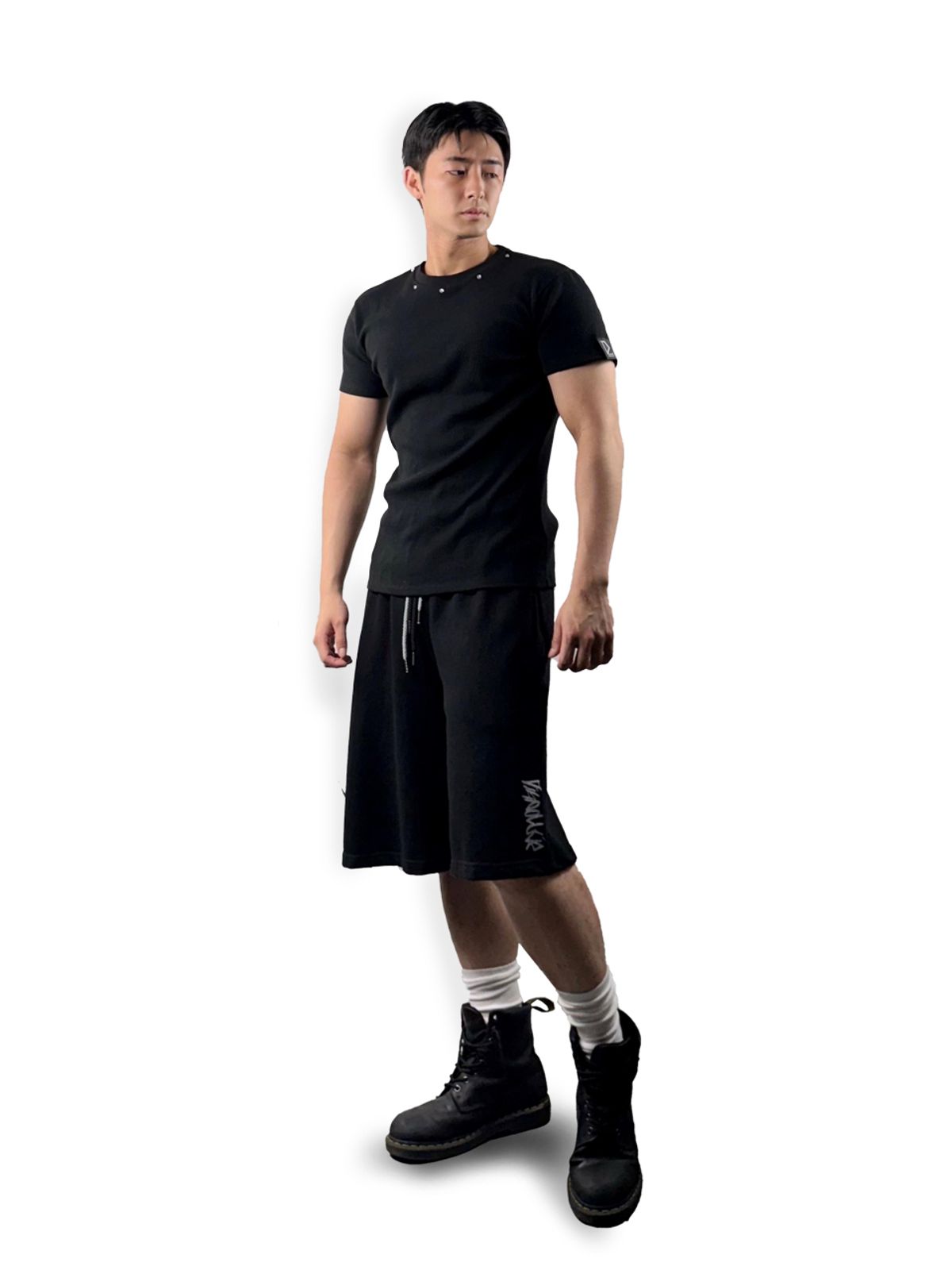 디그노루시르(DIGNOLUCIR) 큐빅 골지 반팔 슬림핏(black)