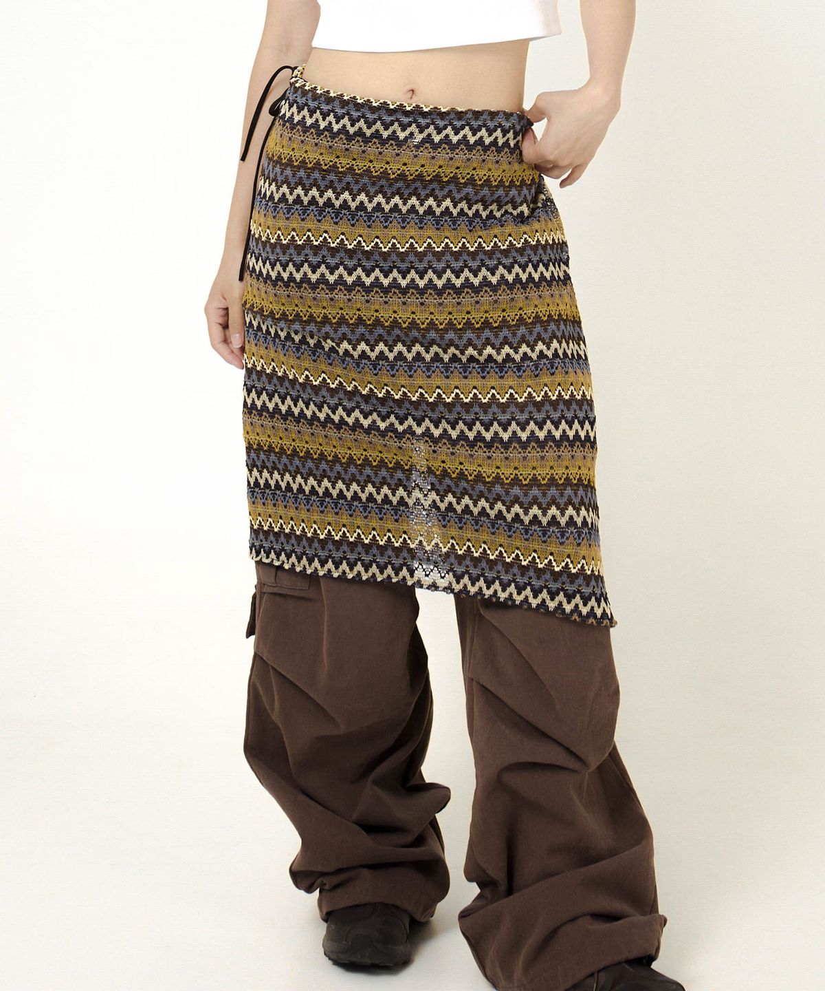 에스이에스티(S'EST) Ethnic Long Wrap Skirt Brown