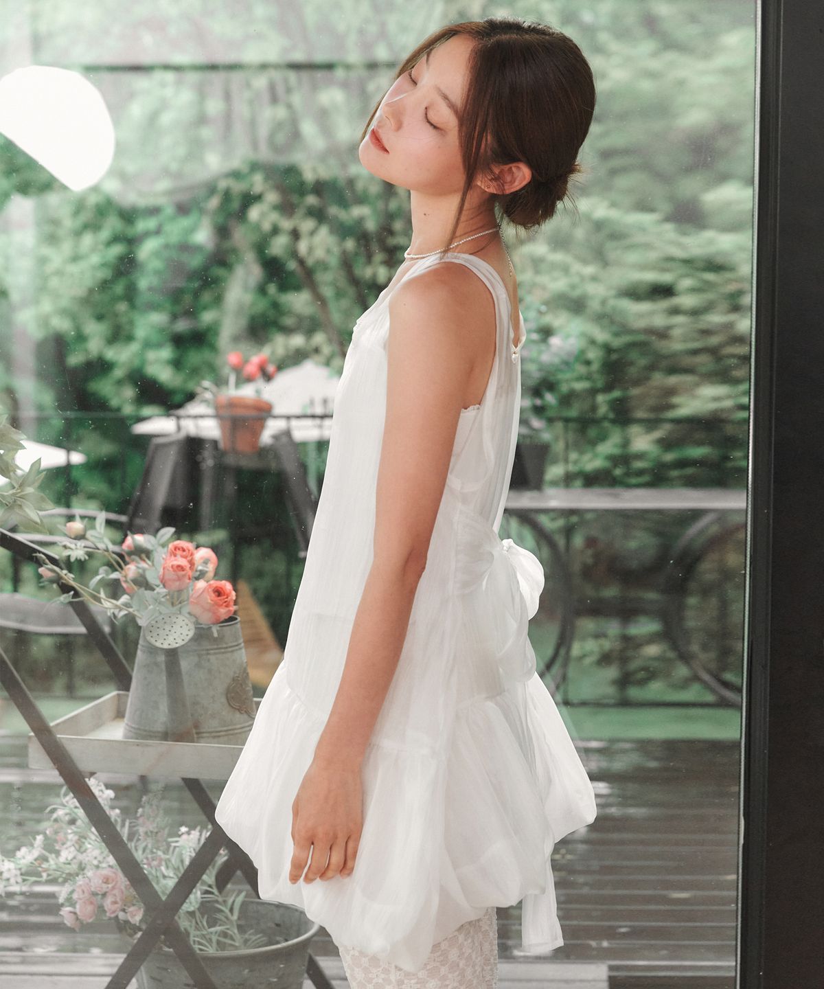 로시로우(LOSSYROW) Sheer Ribbon Balloon Dress White