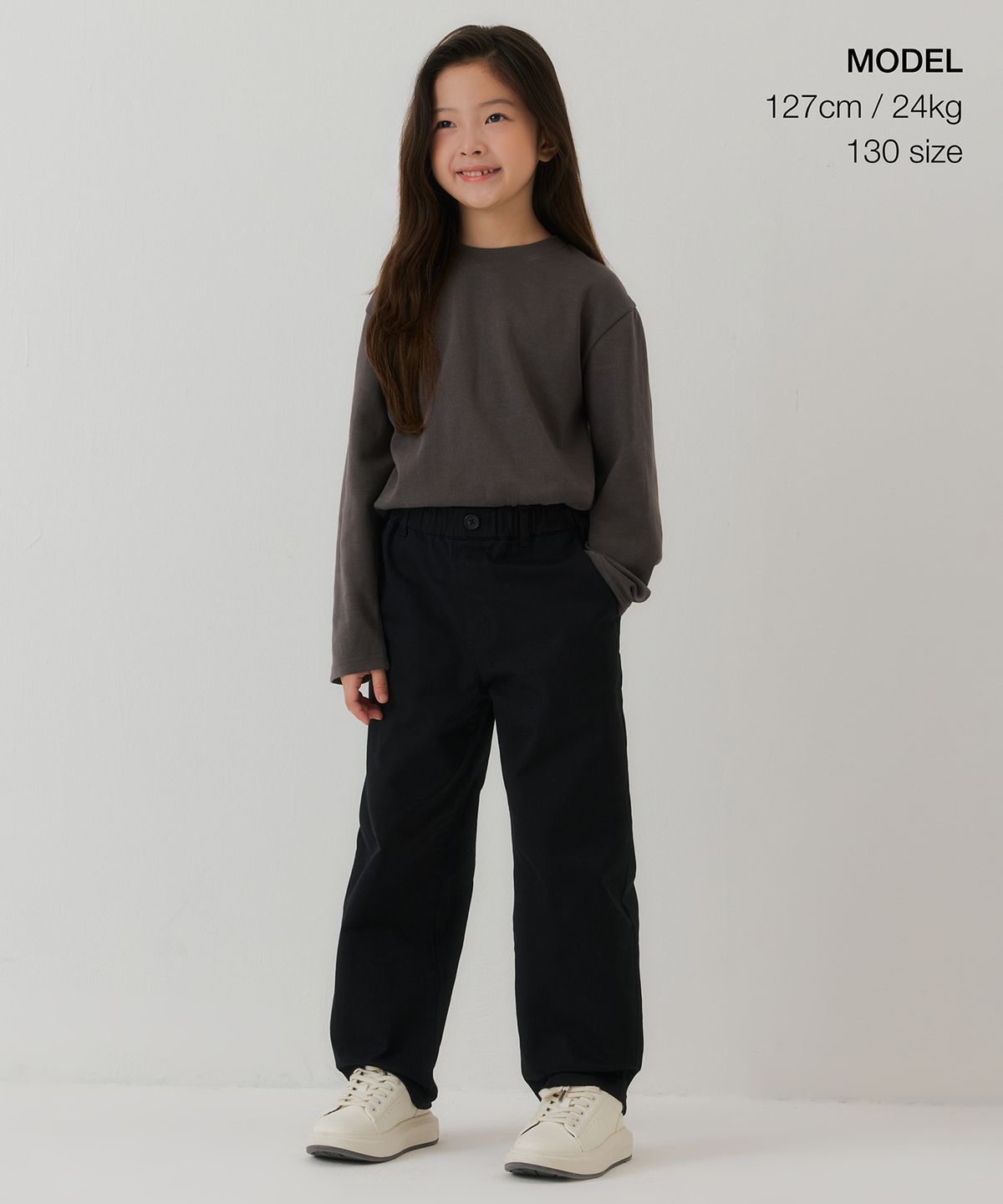 무신사 스탠다드 키즈(MUSINSA STANDARD KIDS) 레귤러 핏 밴딩 치노 팬츠 [블랙]