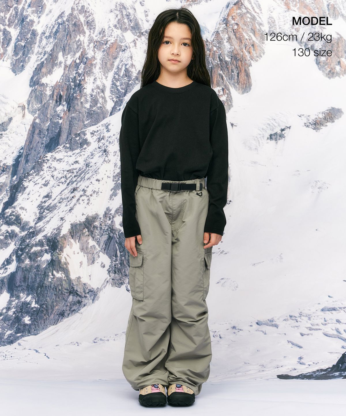 무신사 스탠다드 키즈(MUSINSA STANDARD KIDS) [시티 레저] NP 와이드 벨티드 밴딩 카고 팬츠 [리프 베이지]