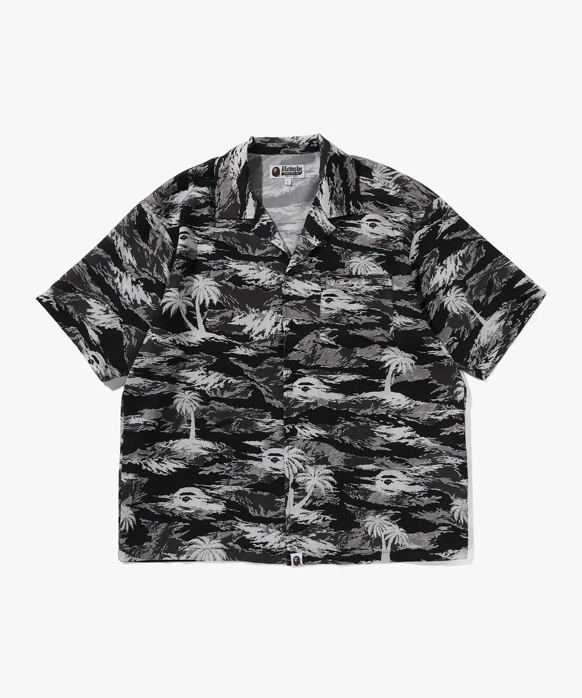 베이프(BAPE) 팜 트리 카모 오픈 칼라 포켓 SS 셔츠(M) BLACK