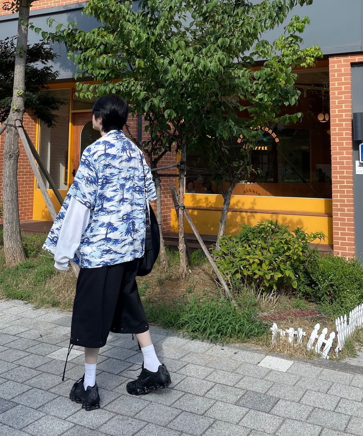 베이프(BAPE) 팜 트리 카모 오픈 칼라 포켓 SS 셔츠(M) BLUE