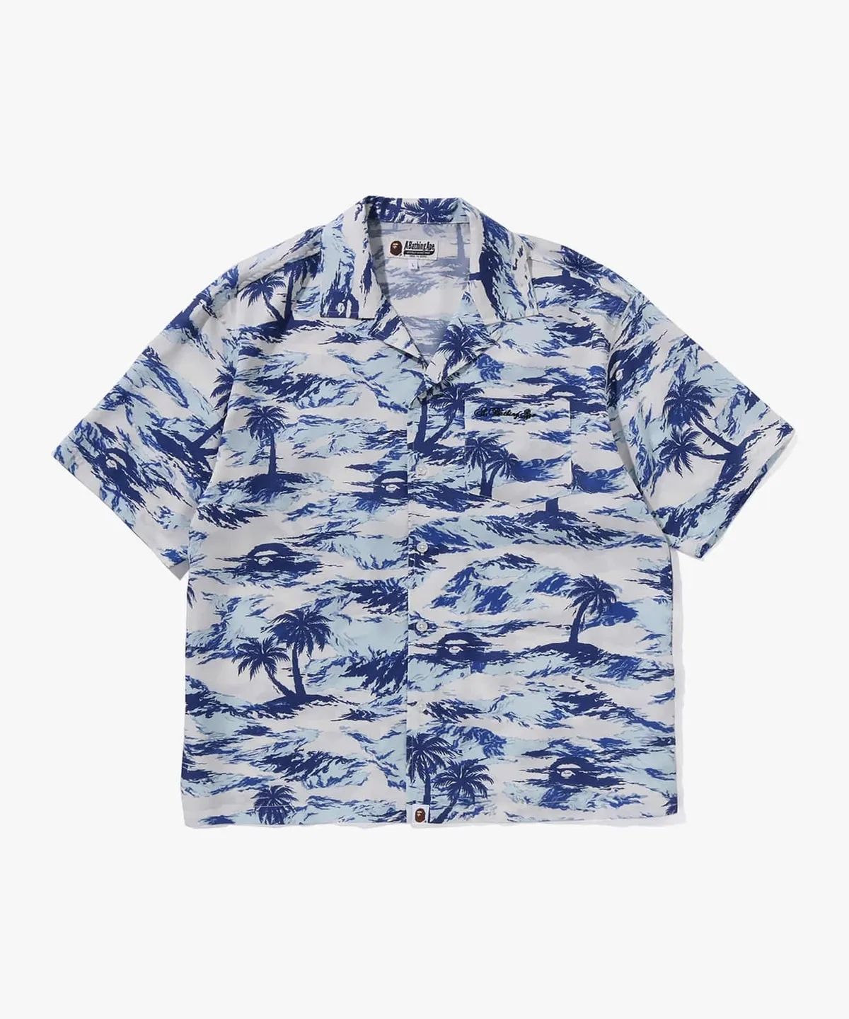 베이프(BAPE) 팜 트리 카모 오픈 칼라 포켓 SS 셔츠(M) BLUE