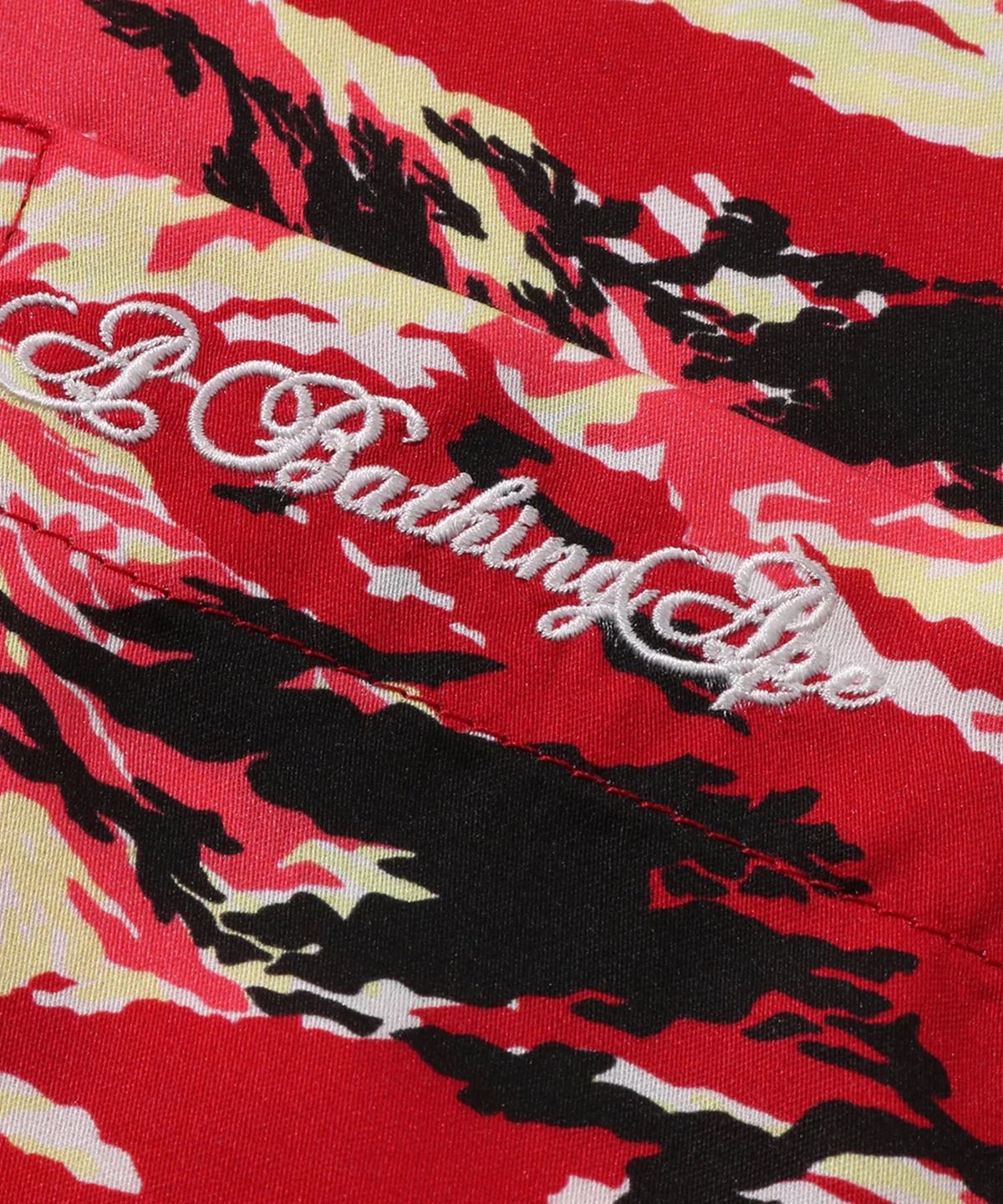 베이프(BAPE) 팜 트리 카모 오픈 칼라 포켓 SS 셔츠(M) RED