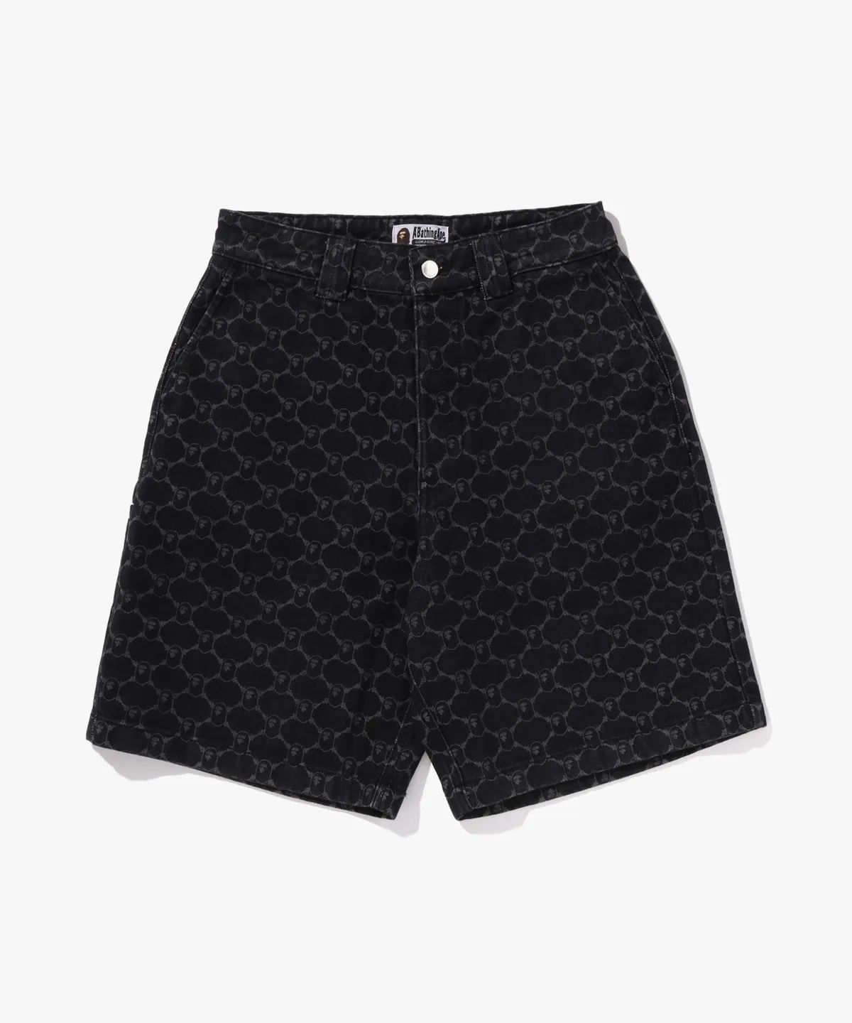 베이프(BAPE) 콜리지 모노그램 릴렉스트 핏 13oz 데님 쇼츠(M) BLACK