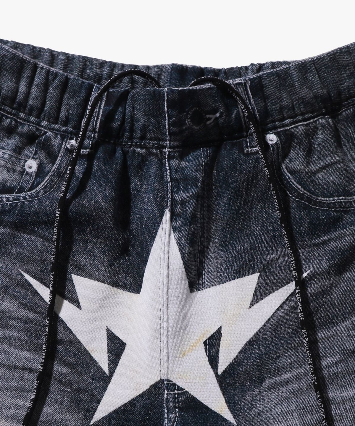 베이프(BAPE) 페이크 프린트 릴렉스드 핏 스웨트 쇼츠(M) INDIGO