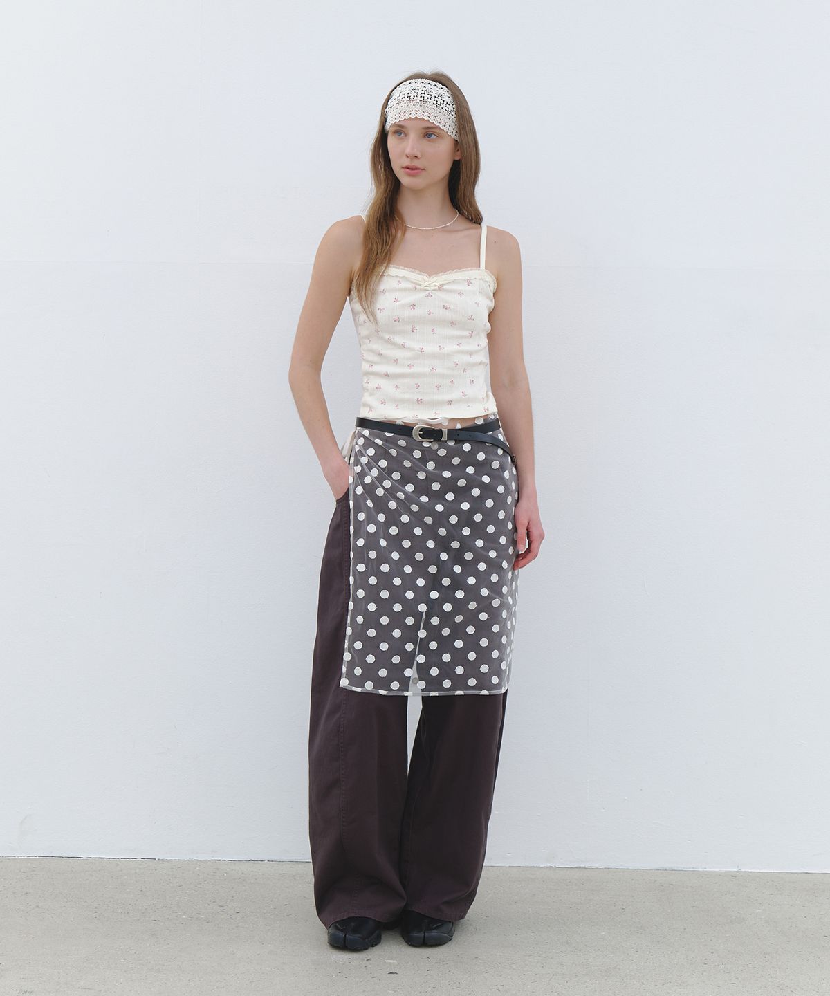 클루니(CLUNY) Dot Patten Wrap Skirt - white