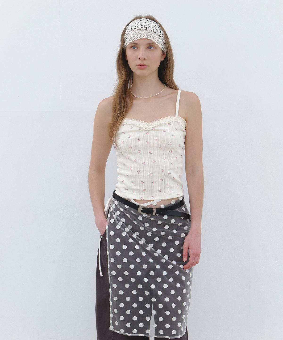 클루니(CLUNY) Dot Patten Wrap Skirt - white