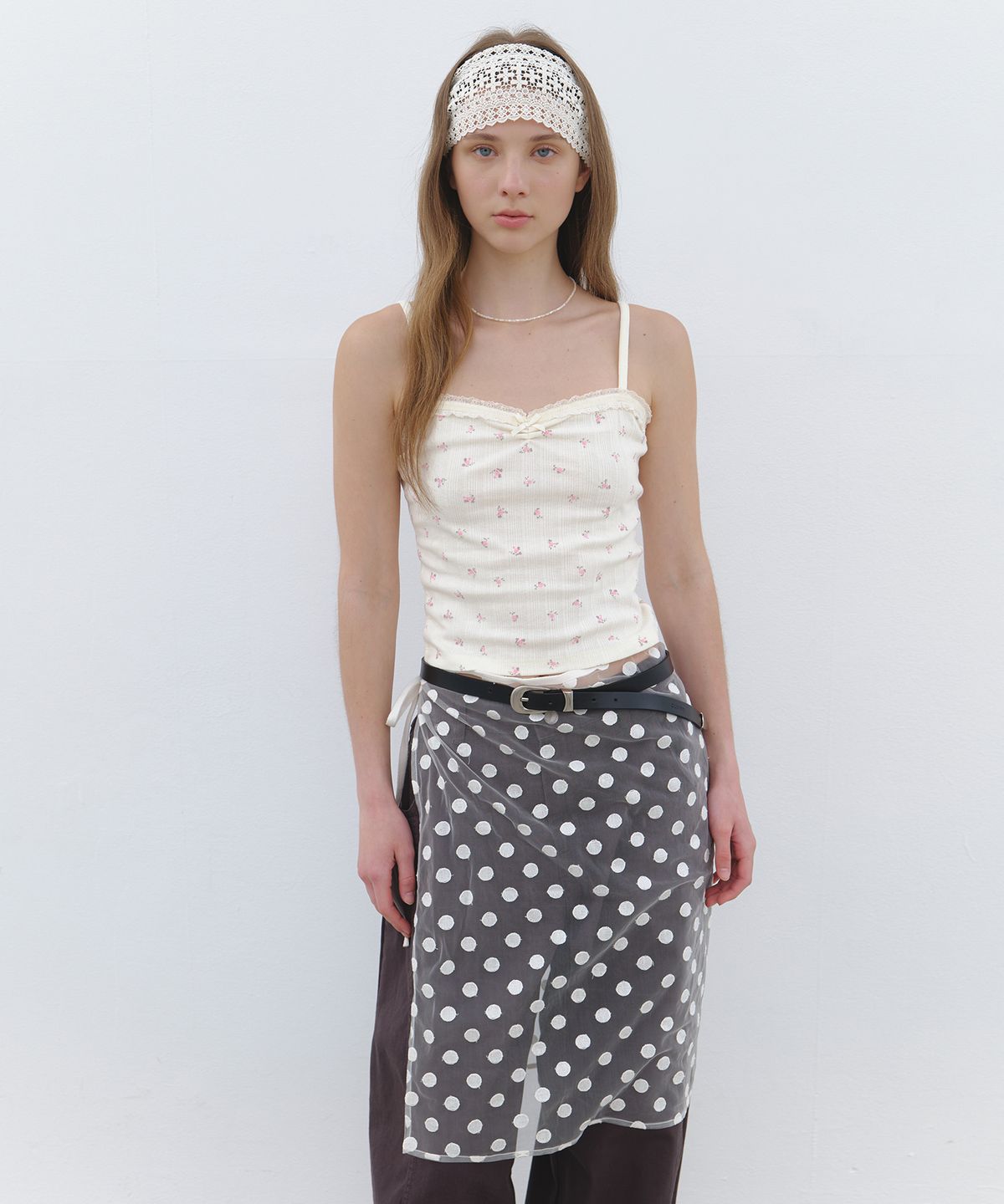 클루니(CLUNY) Dot Patten Wrap Skirt - white