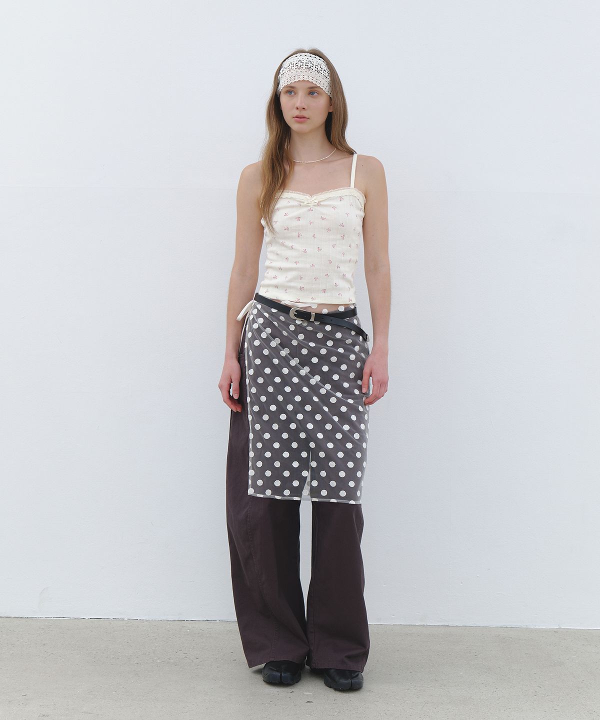 클루니(CLUNY) Dot Patten Wrap Skirt - white