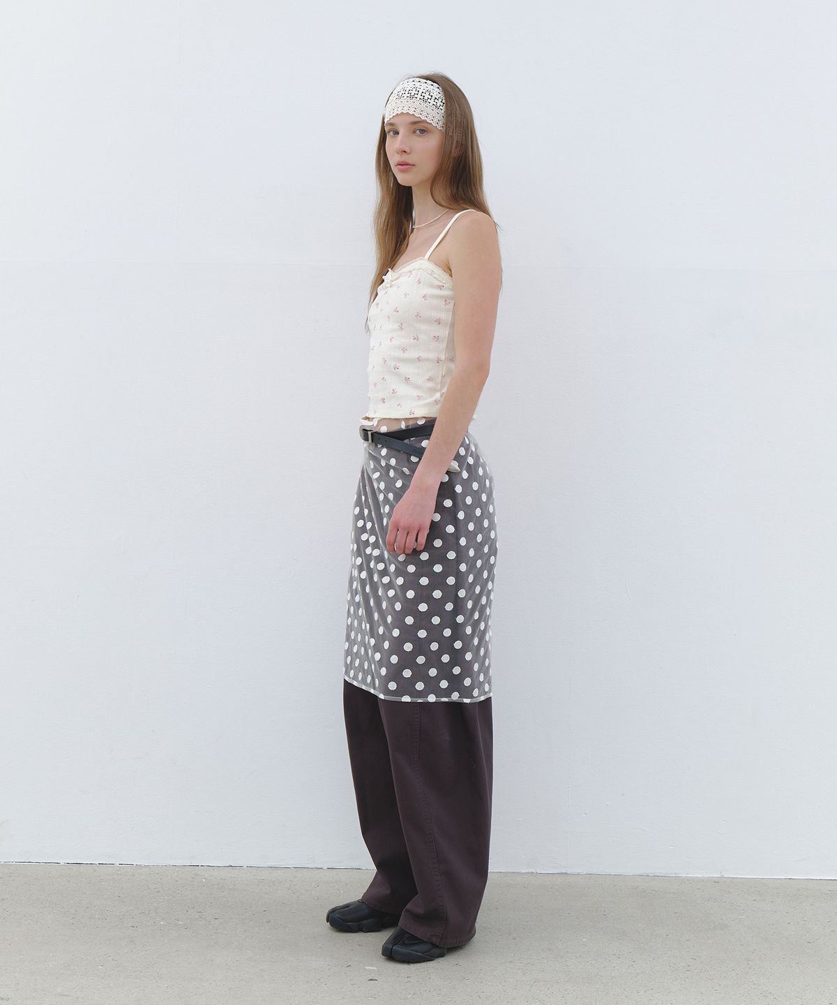 클루니(CLUNY) Dot Patten Wrap Skirt - white