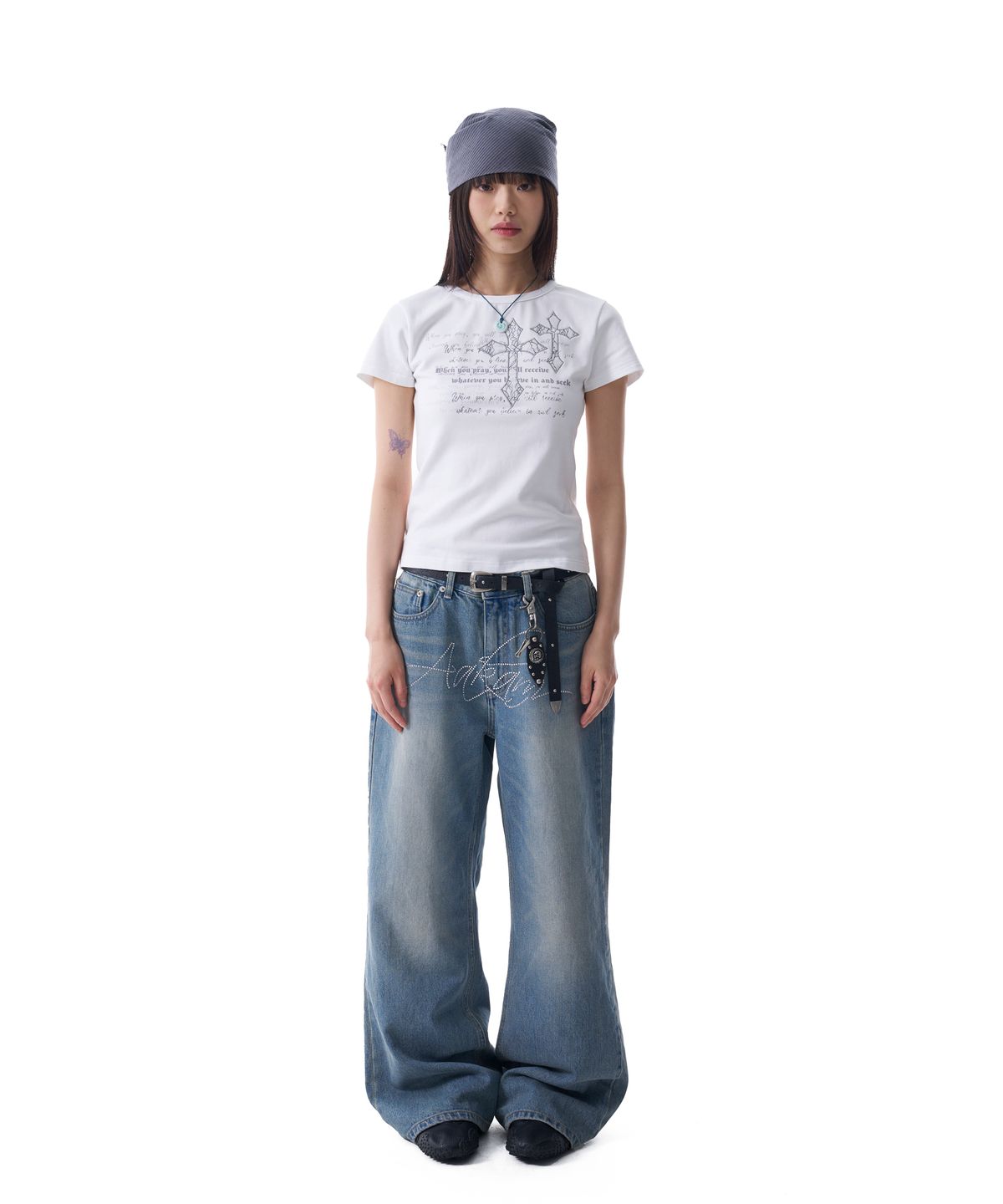 아캄(AAKAM) Laced CROS2 Patch Half Top (White)