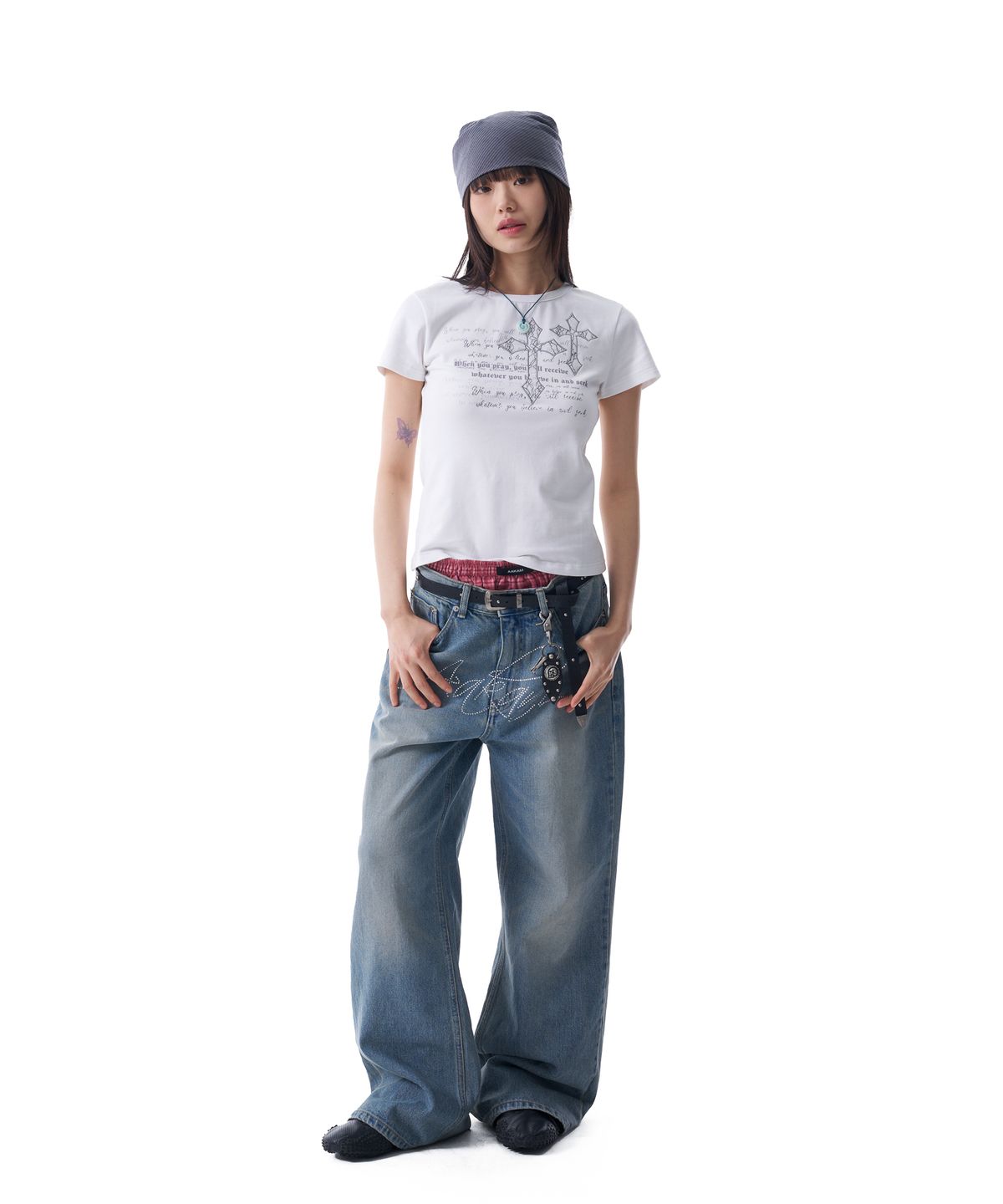 아캄(AAKAM) Laced CROS2 Patch Half Top (White)