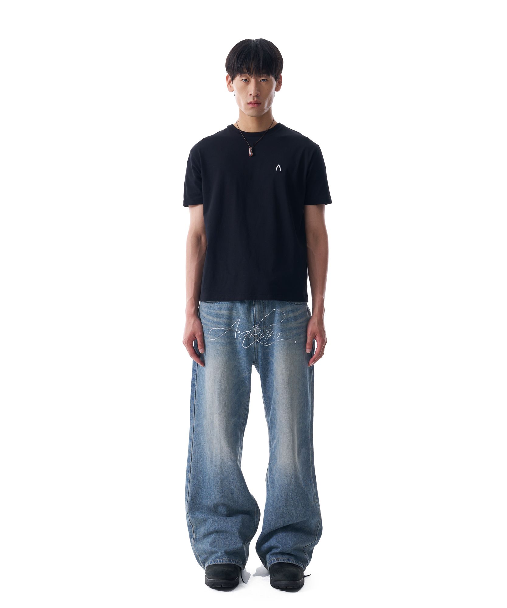 ◆25SS AAKAM Rhinestone Washed Denim Pants/2色◆ MUSINSA | AAKAM Rhinestone Washed Denim Pants (Blue)