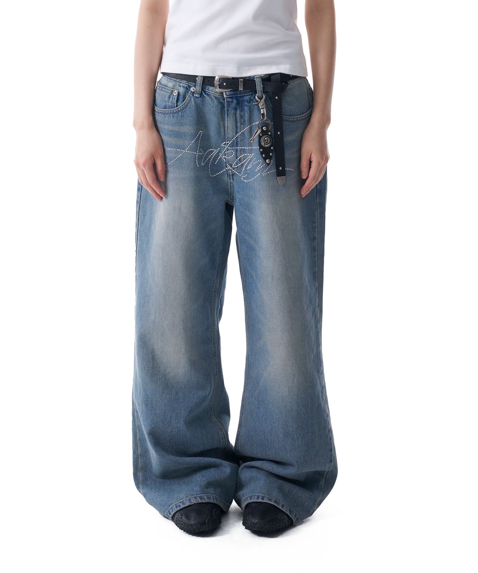 ●AAKAM● 25SS Rhinestone Washed Denim Pants MUSINSA | AAKAM Rhinestone Washed Denim Pants (Black)