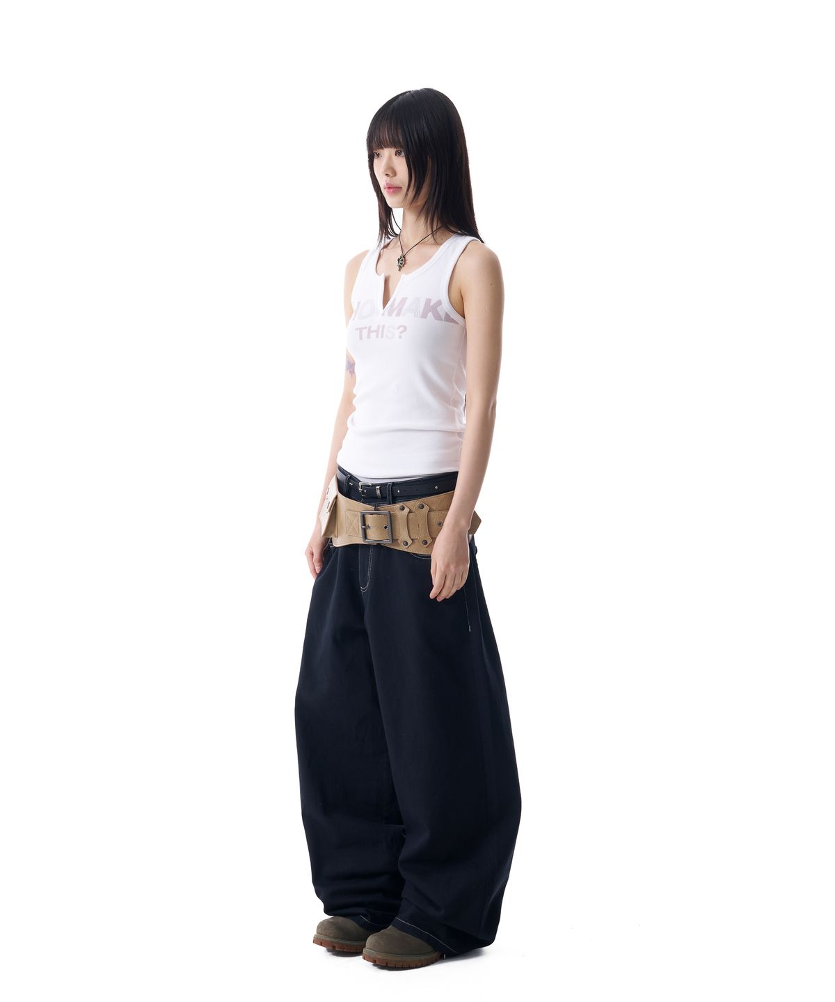 아캄(AAKAM) Leather Mixed Cotton Pants (Black)