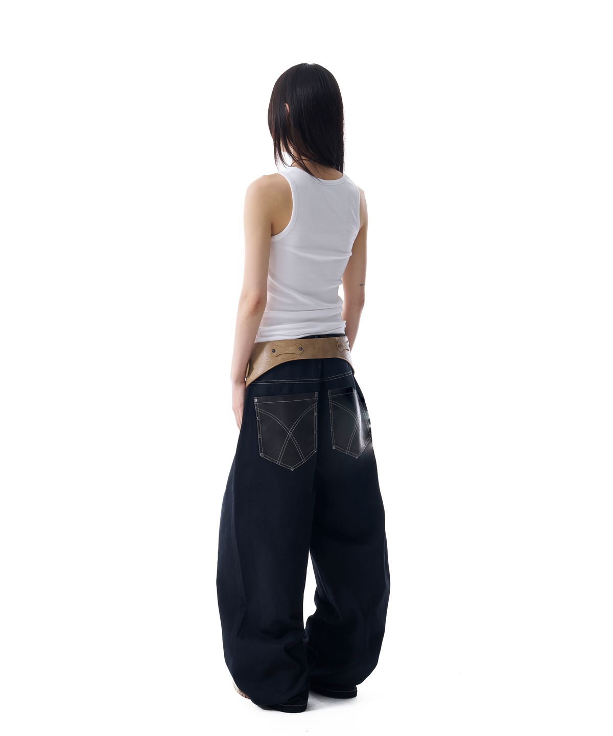 아캄(AAKAM) Leather Mixed Cotton Pants (Black)
