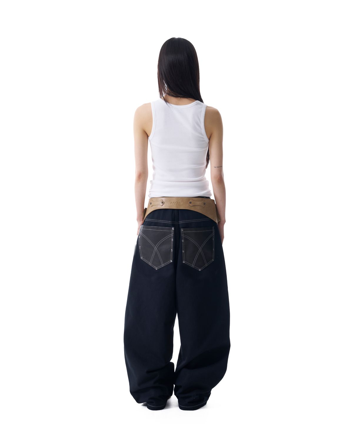 아캄(AAKAM) Leather Mixed Cotton Pants (Black)